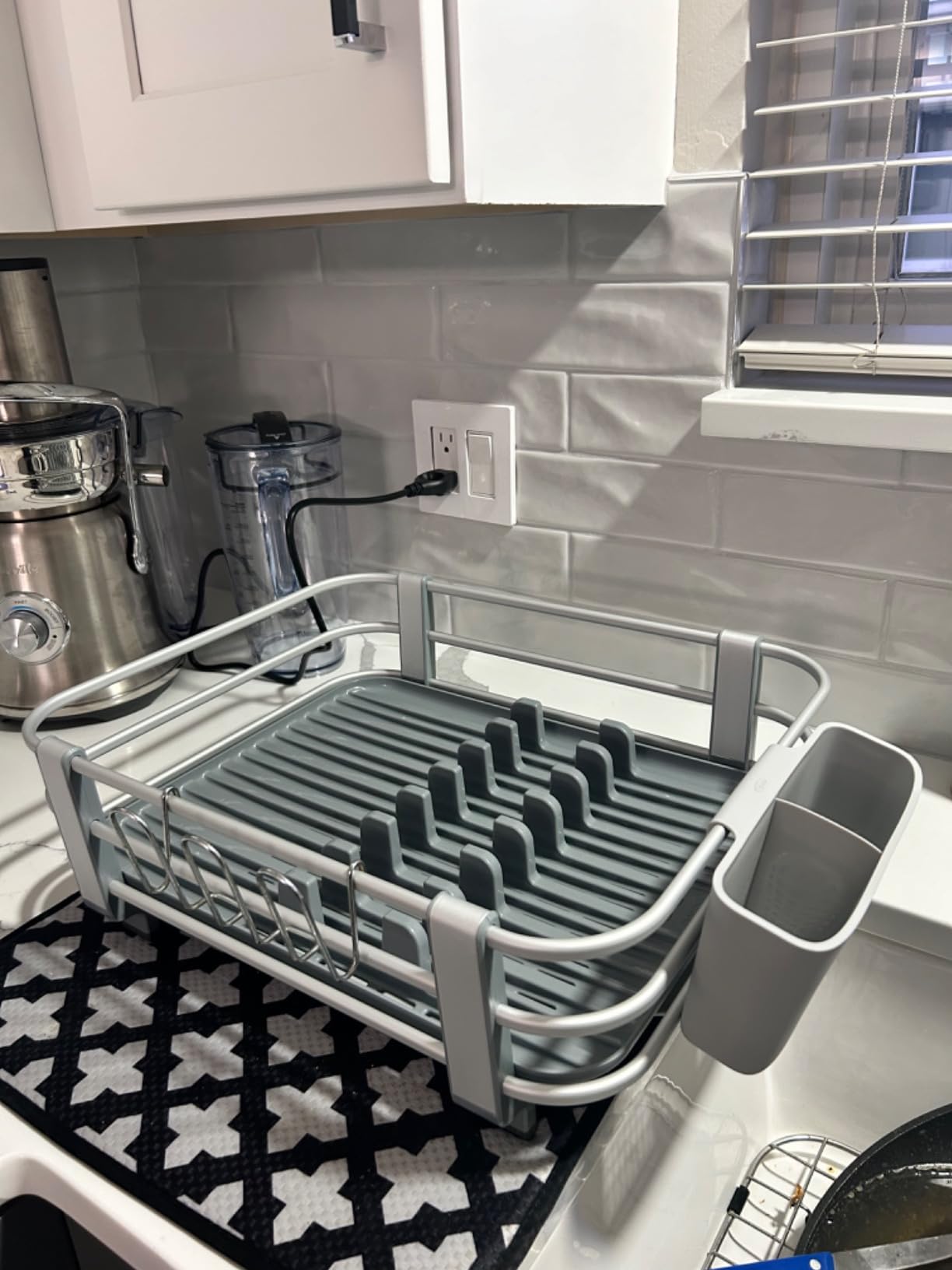 OXO Good Grips Rustproof Aluminum Dish Drying Rack | Raised Ridges Allow Quick Drying, Non-Slip Feet for Countertop, Holds Plates & Bowls, Utensil Cup customer photo 1
