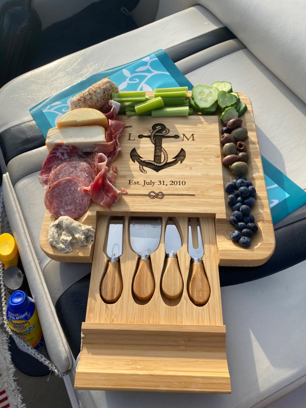 Charcuterie Board Gift Set, Bamboo Cheese Board With Cutlery, Includes Stainless Steel Serving Utensils, Cheese Platter and Serving Tray, Suitable for Wedding, Gift for Couples, and Housewarming Gifts customer photo 2
