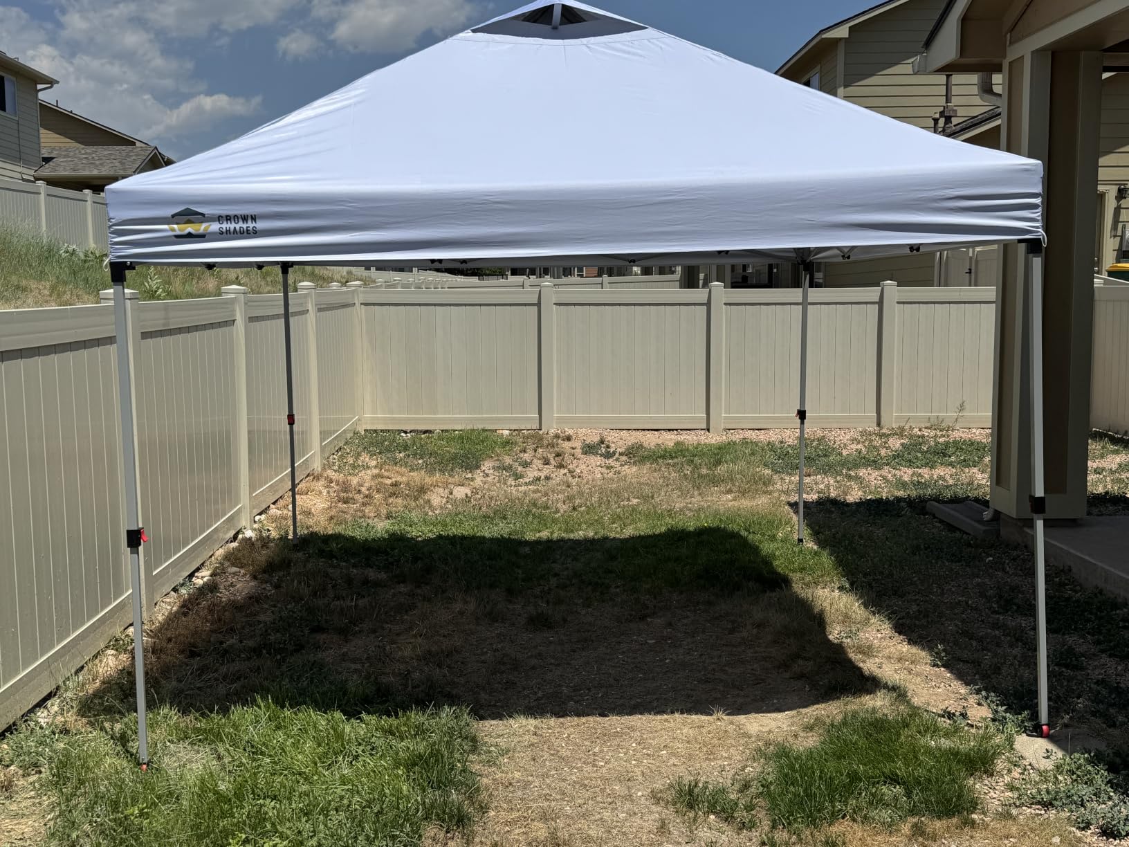 CROWN SHADES 10x10 Pop Up Canopy, Patented CenterLok One Push Tent Canopy, Newly Designed STO-N-GO Storage Bag, 8 Stakes, 4 Ropes (10x10, White) customer photo 2