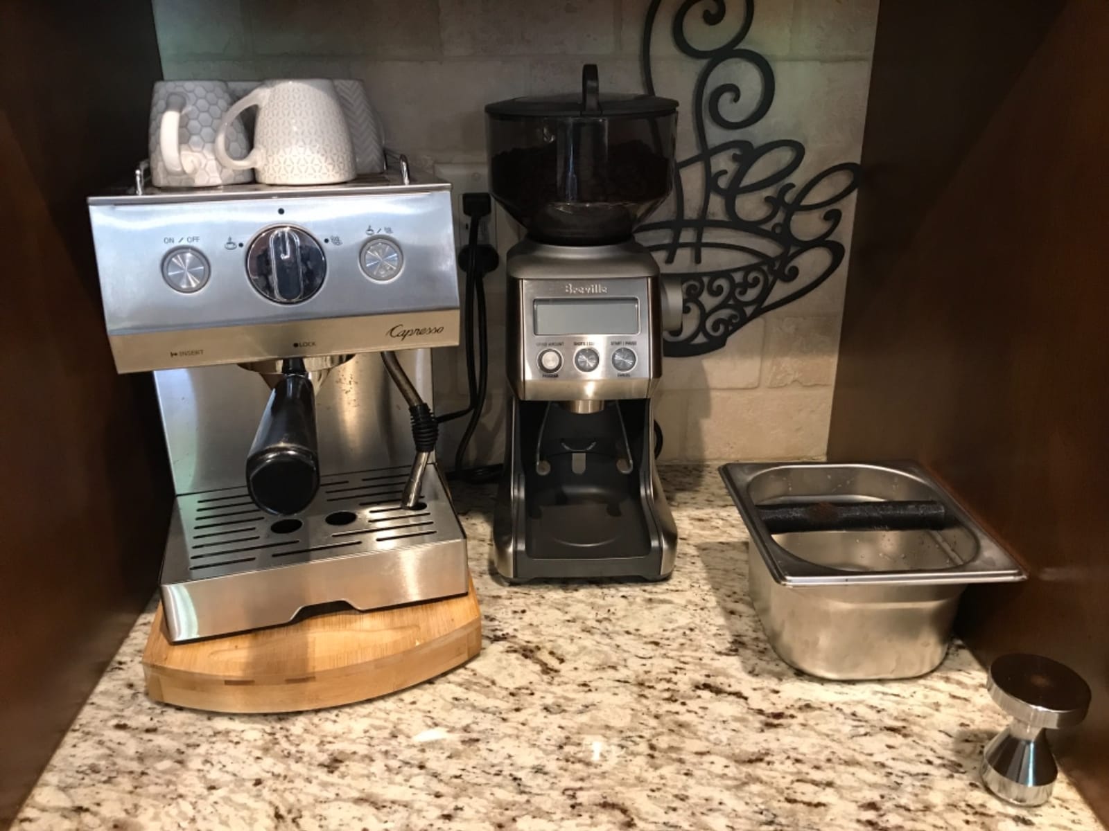 Coffee Knock Box Stainless Steel, 6.9 Inch Espresso Knock Box for Espresso Coffee Grounds, 1.5L Large Capacity Built-In Knock Box with Rubber Knock Bar for Home Barista & Coffee Bar customer photo 1