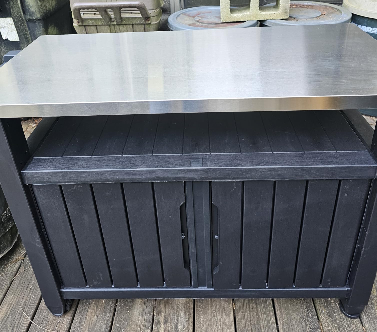 Keter Unity XL Portable Outdoor Table with Stainless Steel Top for Kitchen Prep and Outdoor Storage Cabinet for Grilling Accessories, Dark Grey customer photo 2