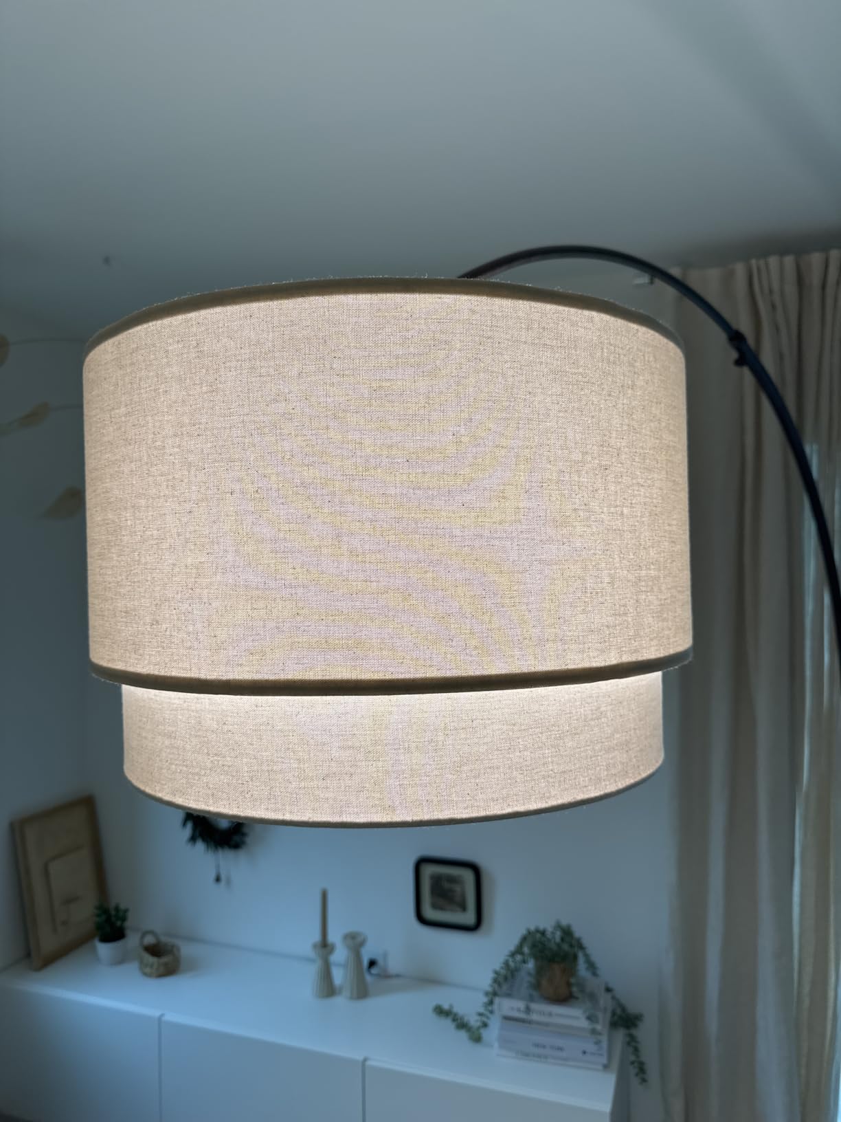 Brightech Mason Arc Floor Lamp - Modern Corner Standing Lamp with Unique Hanging Drum Lamp Shade for Living Room - Bright Overhead, Curved Hanging Light for Bedroom. Library, Den - Bronze customer photo 1