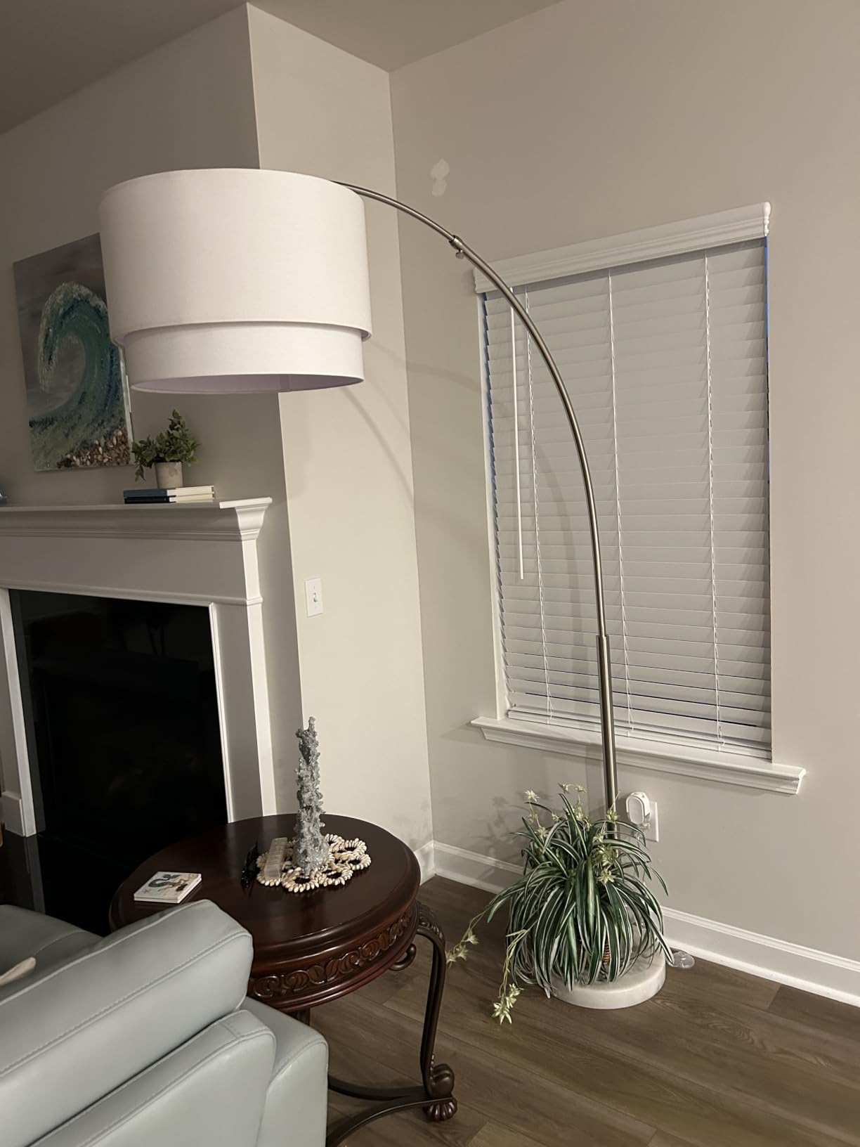 Brightech Mason Arc Floor Lamp - Modern Corner Standing Lamp with Unique Hanging Drum Lamp Shade for Living Room - Bright Overhead, Curved Hanging Light for Bedroom. Library, Den - Bronze customer photo 2
