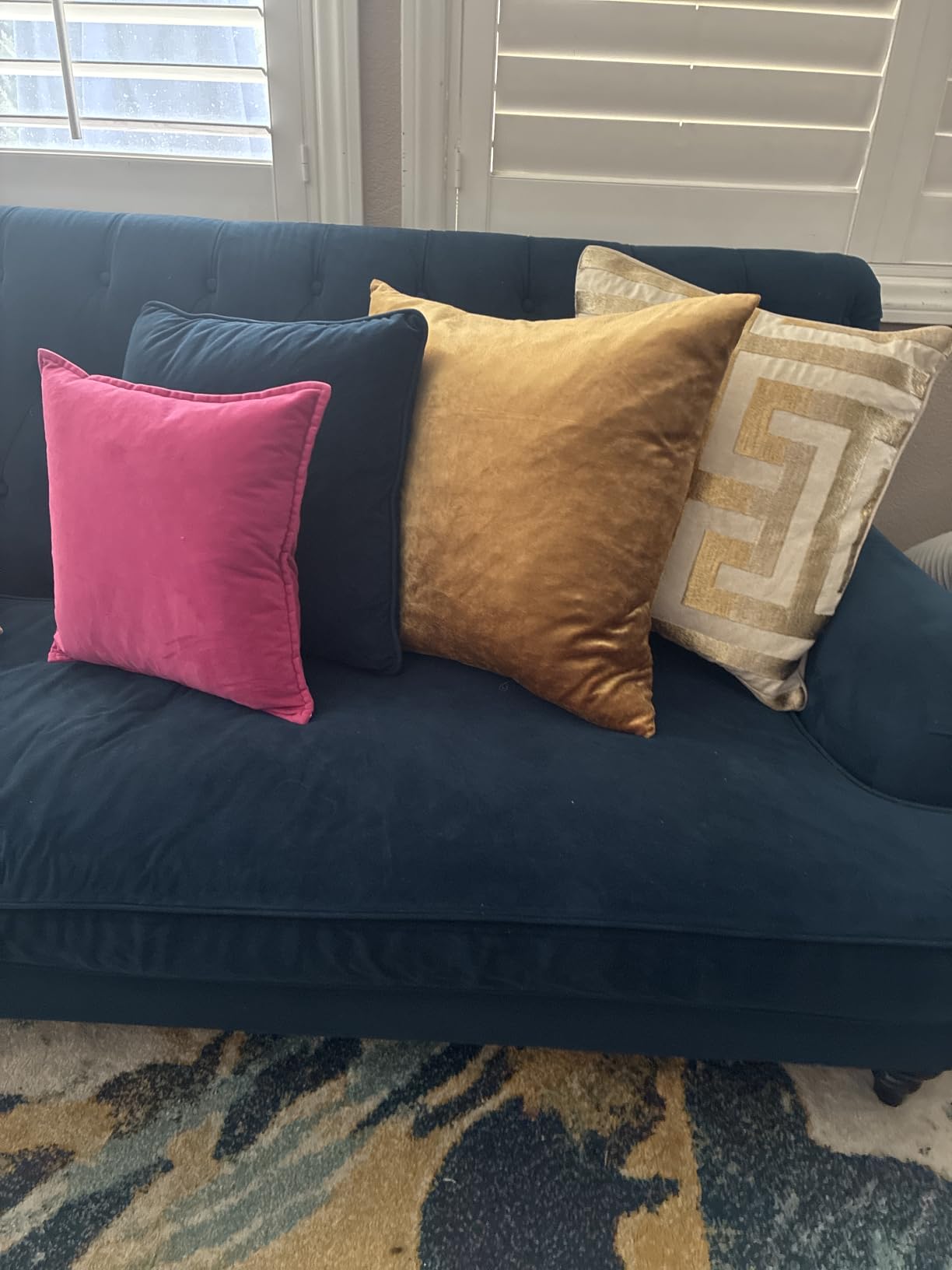 GIGIZAZA Gold Velvet Pillow Covers 18x18 Decorative Pillows Pack of 2 | Throw Pillows for Couch Sofa, Soft Textured Fabric, Modern Square Accent Pillowcases customer photo 1