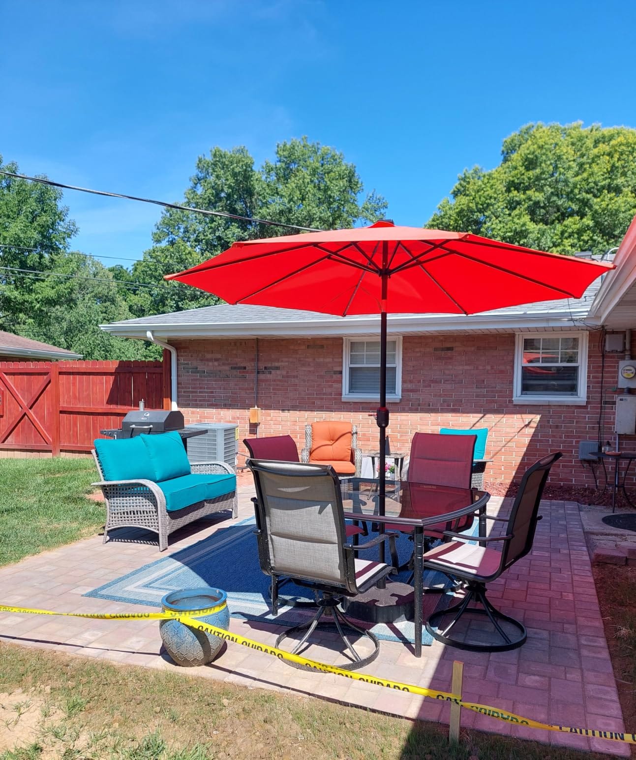 Sunnyglade 9' Solar LED Patio Umbrella, 8 Ribs, Tilt & Crank (Red) | 9Ft Patio Umbrella with 24 Led Lights, Fade-resistant Canopy for Patio, Garden, Backyard, Poolside & Picnic Tables customer photo 2