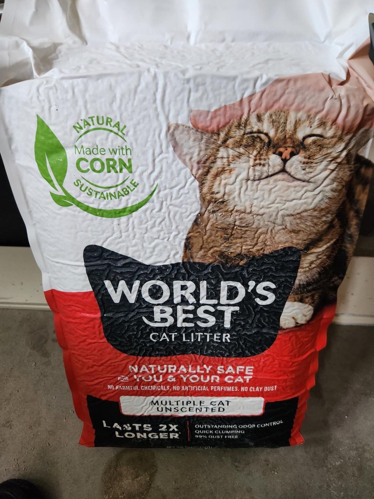 World's Best Cat Litter, Multiple Cat, Unscented, Odor Control, 15 lb Bag | Controls tough multi-cat odors and lasts 2x longer customer photo 1