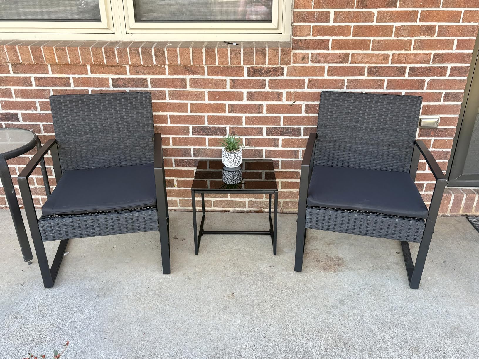 Flamaker 3 Pieces Patio Furniture Set Outdoor Wicker Bistro Chair (Black) | Modern Patio Conversation Rattan Front Porch Chairs Set of 2 with Coffee Table for Balcony and Yard customer photo 1