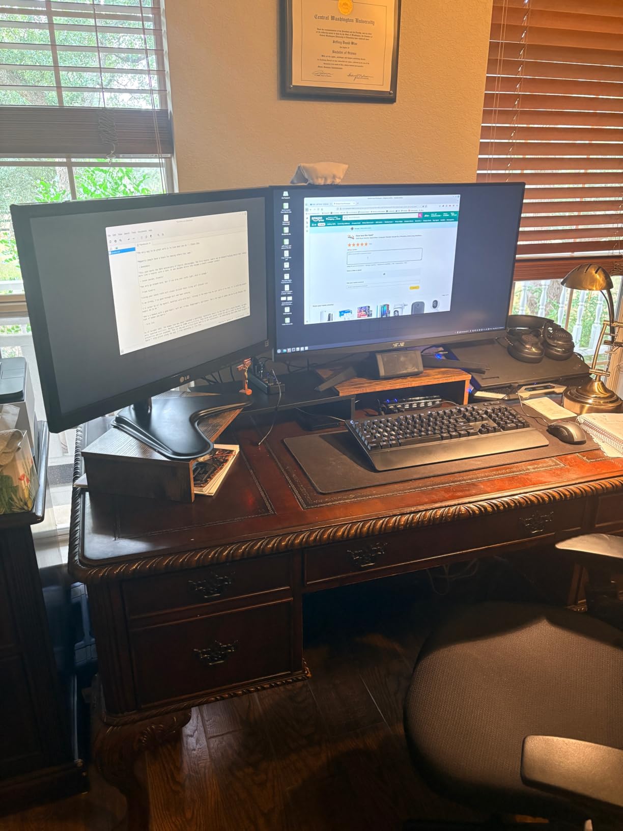 TAVR Dual Monitor Stand Riser Office Desktop Organizer Stand for 2 Monitors, Adjustable Length and Angle 3 Shelf, Extra Long Multifunctional Stand up to 48.2