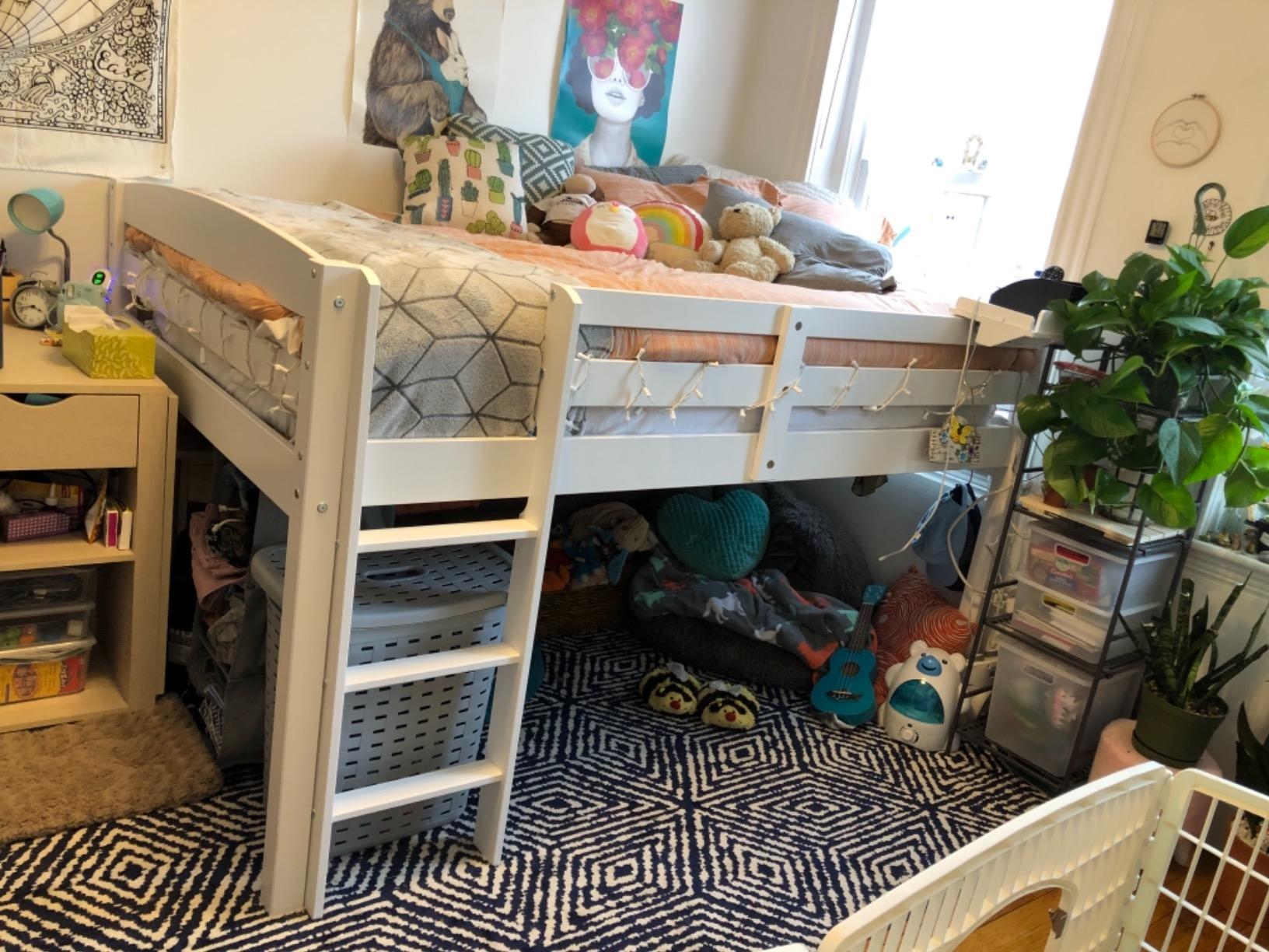 Camaflexi Tribeca Solid Wood Low Loft Bed Frame / 14 Wood Slats Support and 2 Center Supports / No Box Spring Necessary / Easy Assembly / Full - Grey customer photo 2