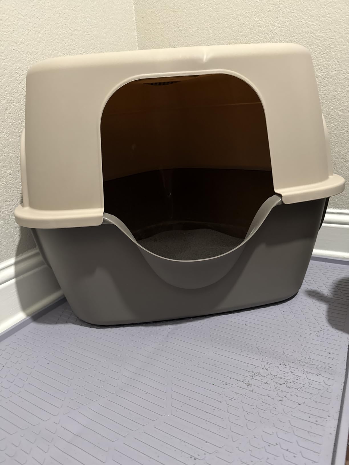 Amazon Basics Cat Litter Box with Lid, No-Mess, Spacious Enclosed Design with Odor Control, Easy Access, Stain Resistant, 26