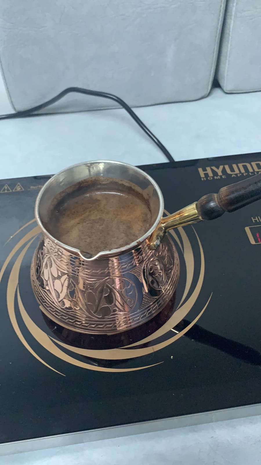 ACI Series (Medium-13 fl oz) - Thickest Solid Engraved Copper Turkish Greek Arabic Coffee Pot with Wooden Handle, Stovetop Coffee Maker, Jazzve, Cezve, Ibrik, Briki, Cafe Turco customer photo 2