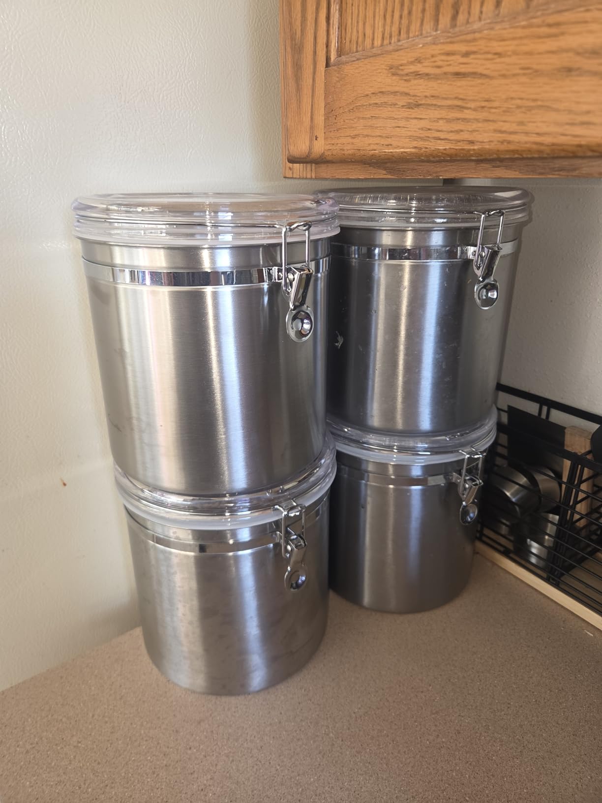 ENLOY 4-Piece Stainless Steel Airtight Food Storage Canister Set with Lid | Food-grade Stainless Steel Food Containers Set with Clear Lid for Sugar, Flour, Tea, Candy, Cookie, Spice, 28/32/38/65oz customer photo 2