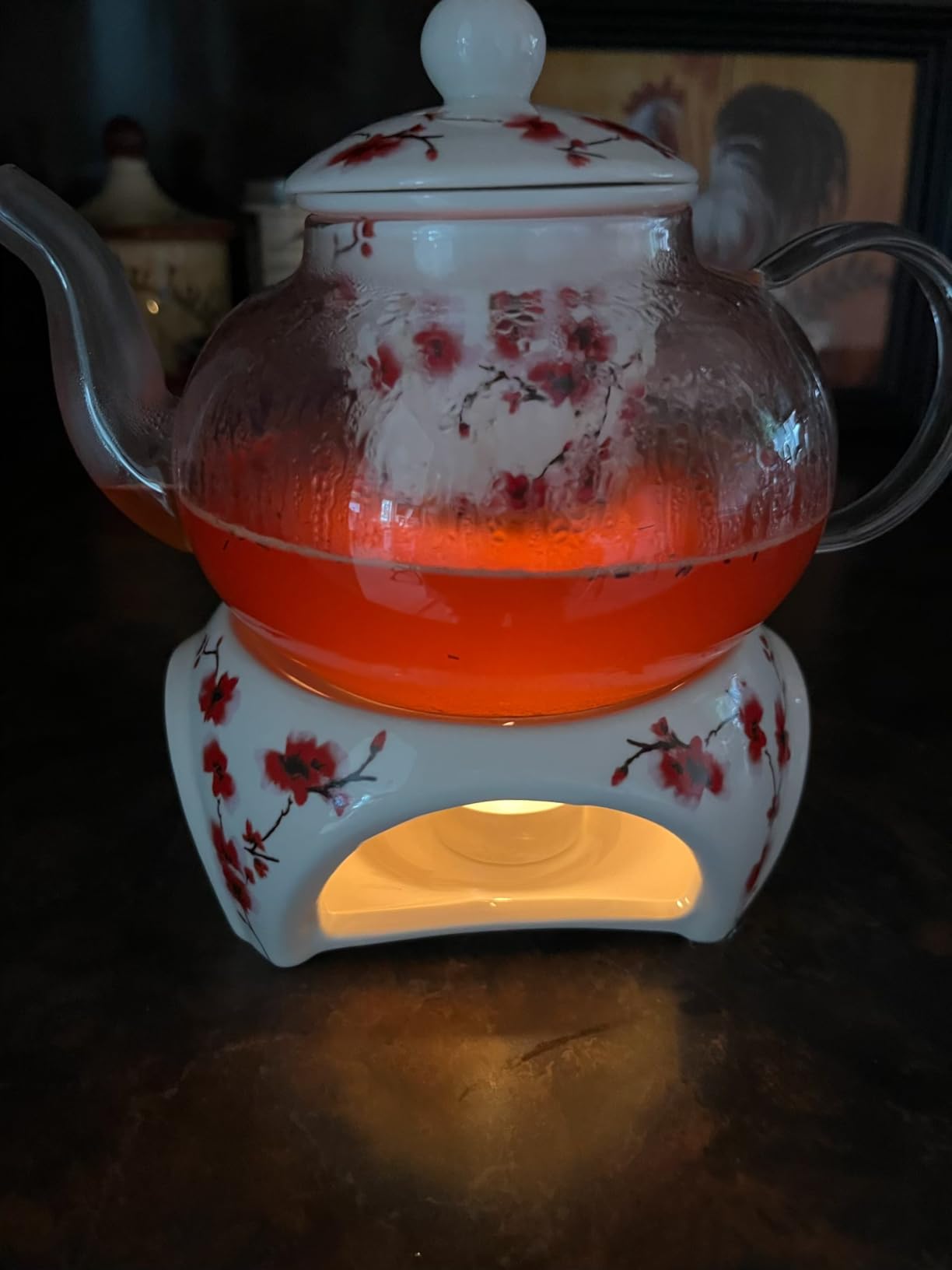 Teabloom Petite Cherry Blossom Teapot & Flowering Tea Gift Set - Glass Teapot (27 OZ / 2-3 Cups), Porcelain Lid, Loose Tea Infuser, Tea Warmer + Candle, 2 Flowering Teas customer photo 2