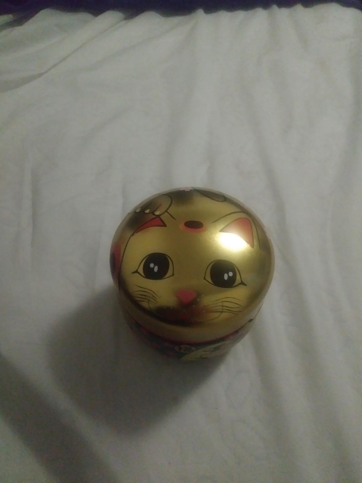 Japanese Made Lucky Cat Aluminum 100g Tea Canister Loose Tea Container Keep Dry Made In Japan (Gold Maneki Neko) customer photo 2