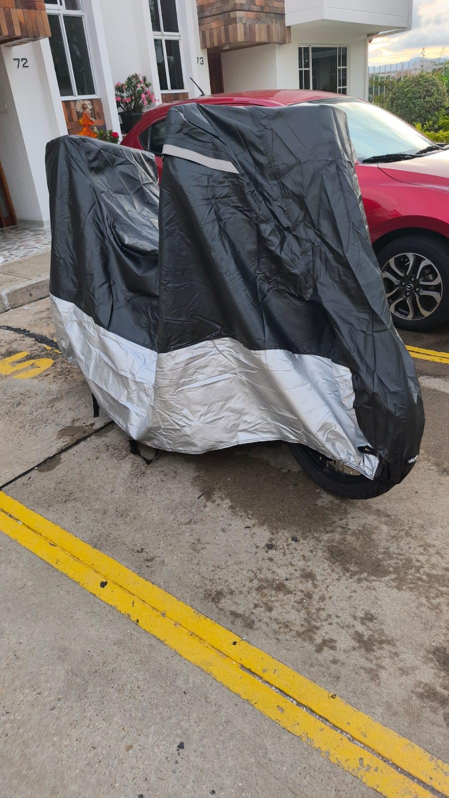 VELMIA Motorcycle Cover - Extremely Heat Resistant up to 550F, Waterproof for All Seasons, Fits Motorcycles, Scooters, Mopeds & Harleys customer photo 2