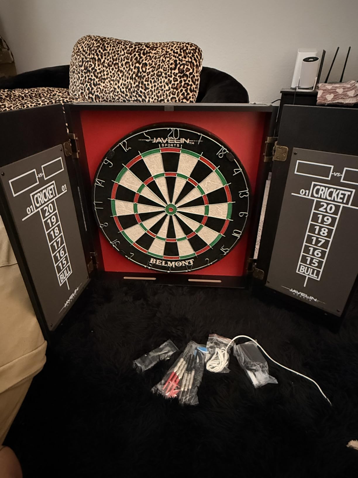 EastPoint Belmont Dart Board Cabinet, 6 Steel Tip Darts, Game Room Decor | Official Size, Self-Healing Sisal customer photo 1