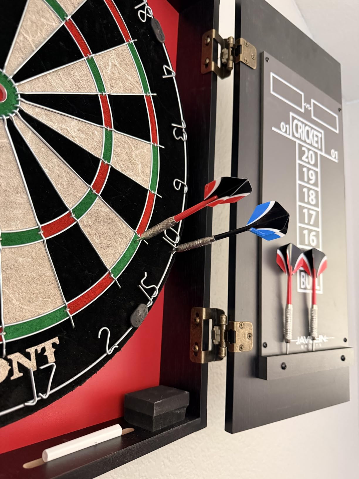 EastPoint Belmont Dart Board Cabinet, 6 Steel Tip Darts, Game Room Decor | Official Size, Self-Healing Sisal customer photo 2