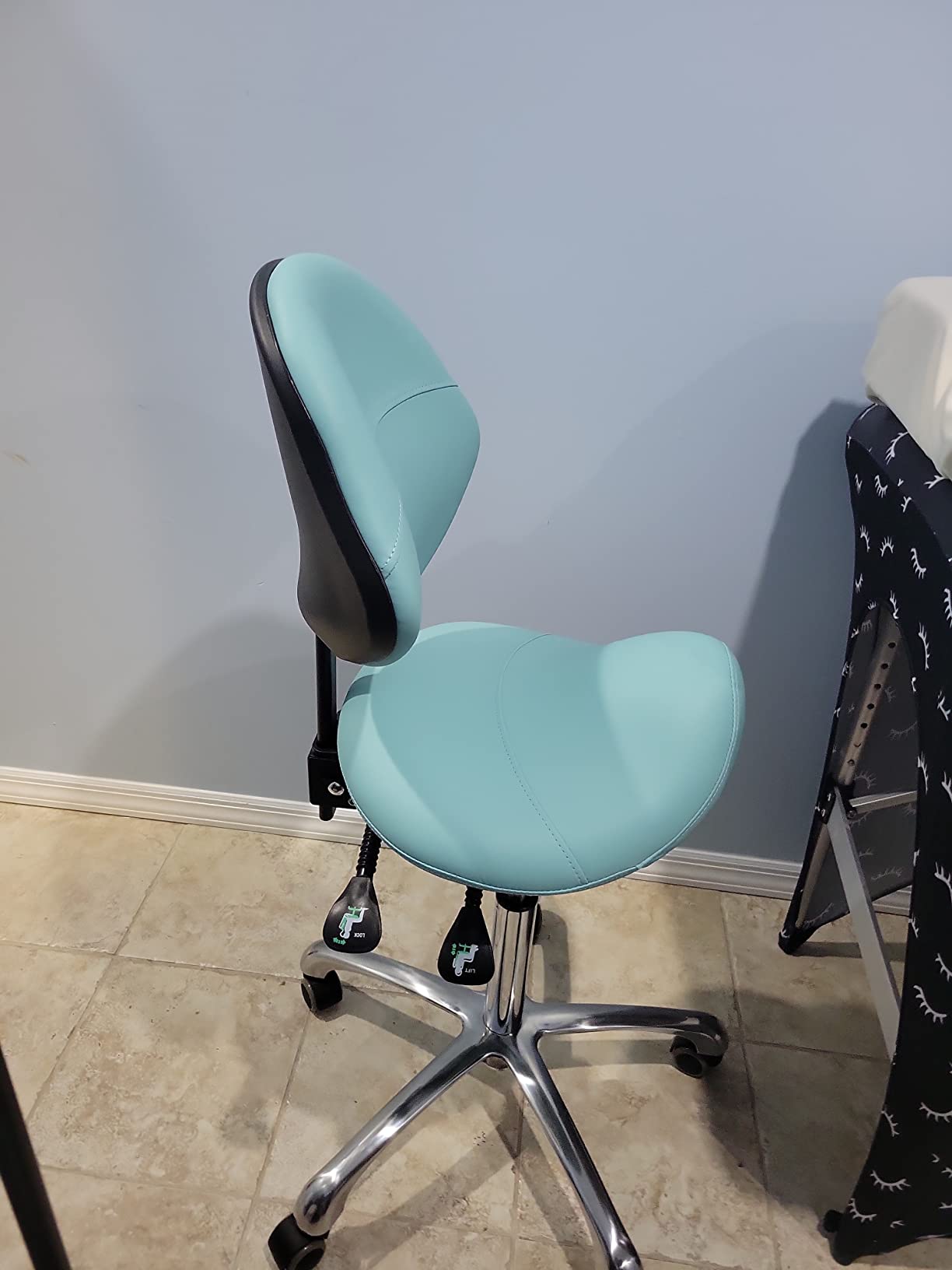 Grace&Grace Professional Saddle Stool Chair with Back Support, Rolling Saddle Ergonomic Stool Heavy Duty for Clinic Dentist Spa Massage Salons Studio (Black, Adjustable Back) customer photo 1
