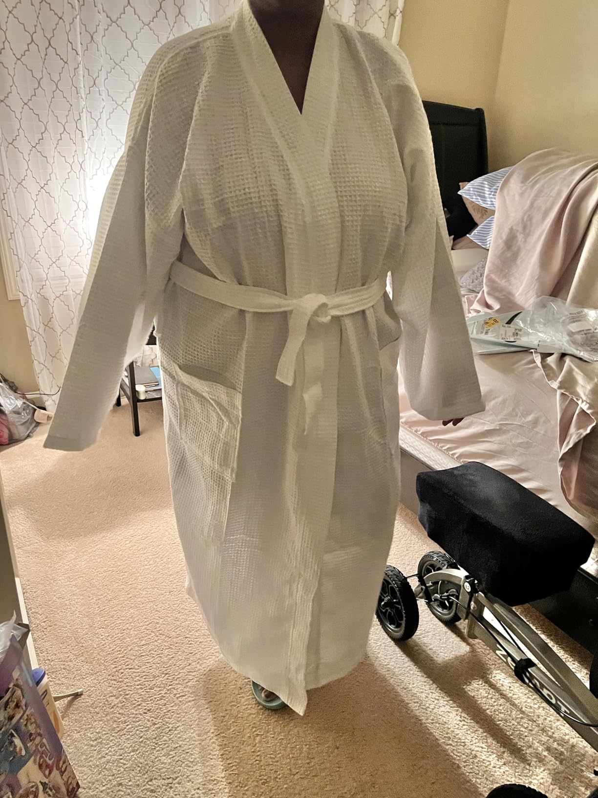 Turkish Linen Waffle Knit Lightweight Kimono Spa & Bath Robes for Women - Quick Dry - Soft customer photo 2