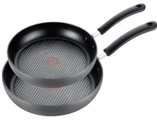 T-fal Ultimate Hard Anodized Nonstick Fry Pan Set, 2-Pack, 10,12 in, Onyx | Titanium nonstick coating, Thermo-Spot heat indicator, Oven safe to 400°F, Dishwasher safe, All stovetops except induction customer photo 1