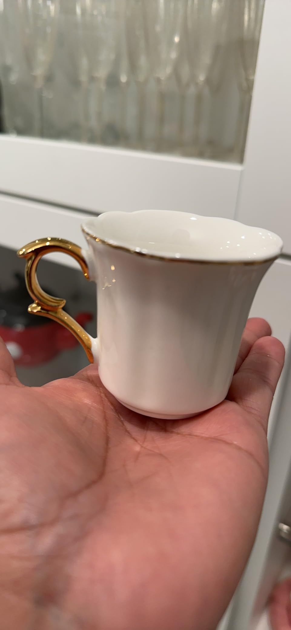 BTaT- Porcelain Espresso Cups Set, 3 oz, 6 Set, Small Coffee Mugs | Elegant White Cups Saucers Gold Trim Espresso Set Greek Arabic Turkish Coffee Gift Use customer photo 2