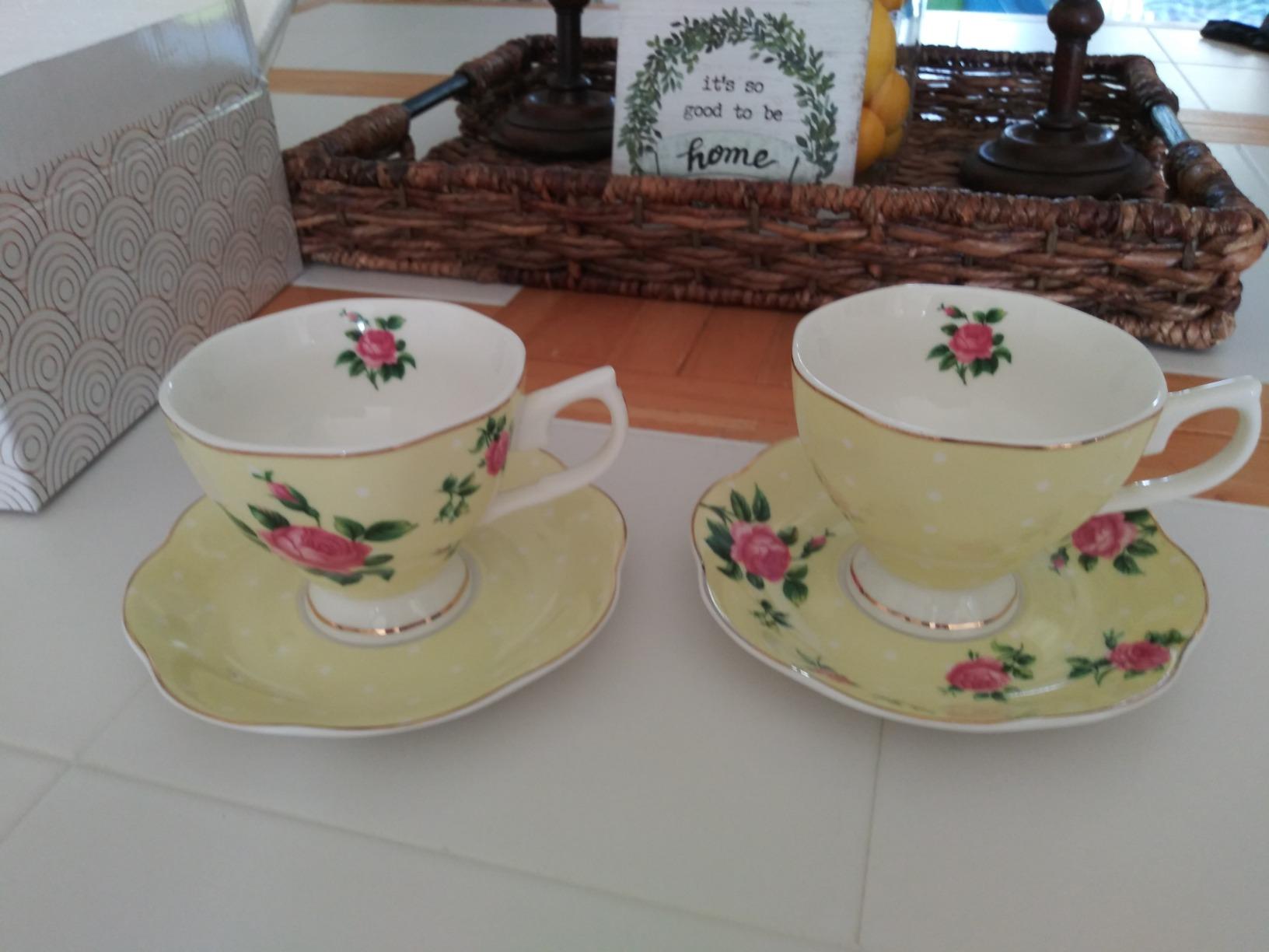BTaT- Floral Tea Cups and Saucers, Set of 2, 8 oz, Fine Porcelain Teacup Set with Gold Trim for Afternoon Tea, Weddings, Parties & Gifting customer photo 1