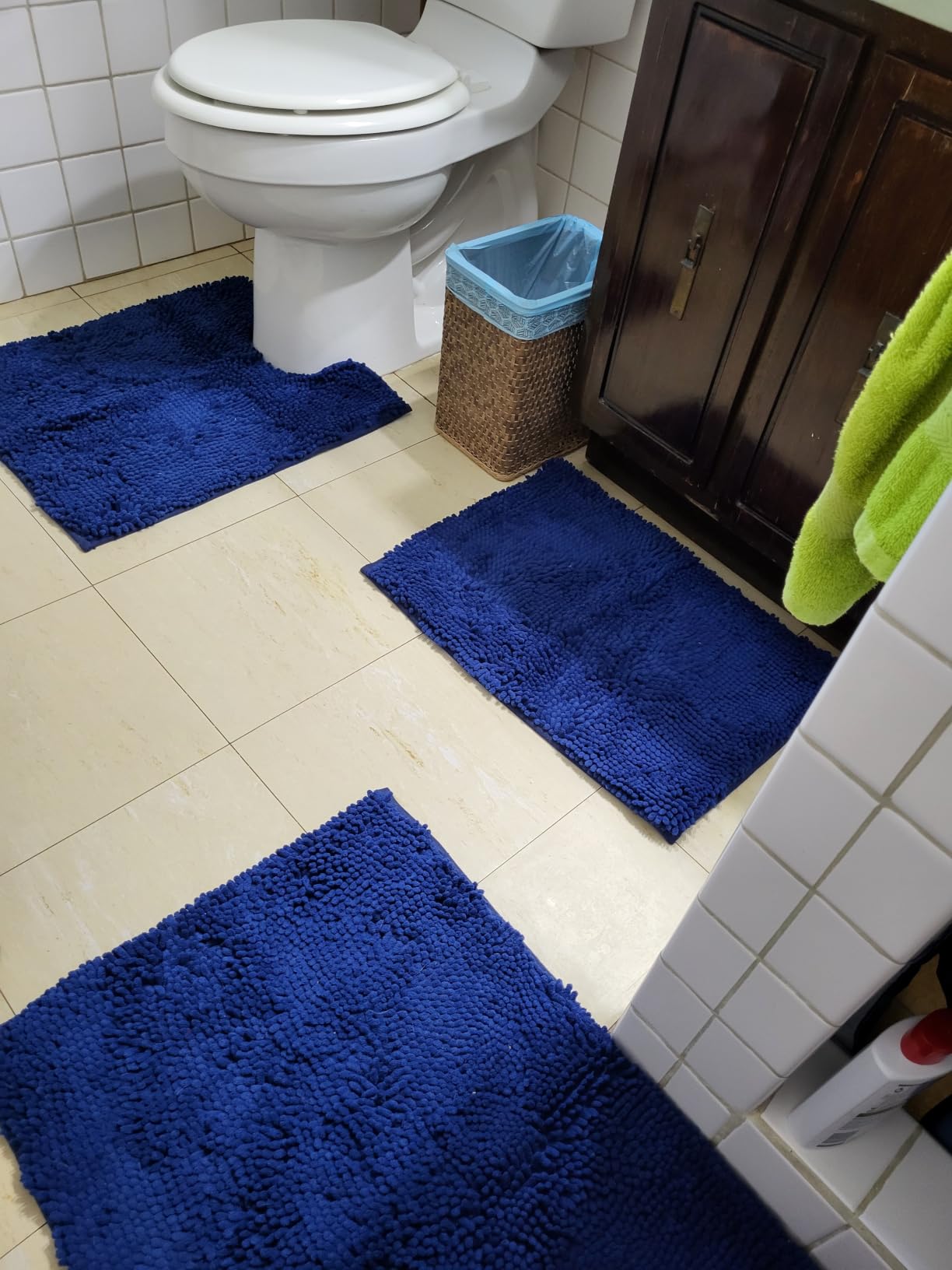 HOMEIDEAS Grey Chenille Bathroom Rugs Set of 3, Non Slip Bath Mat customer photo 2
