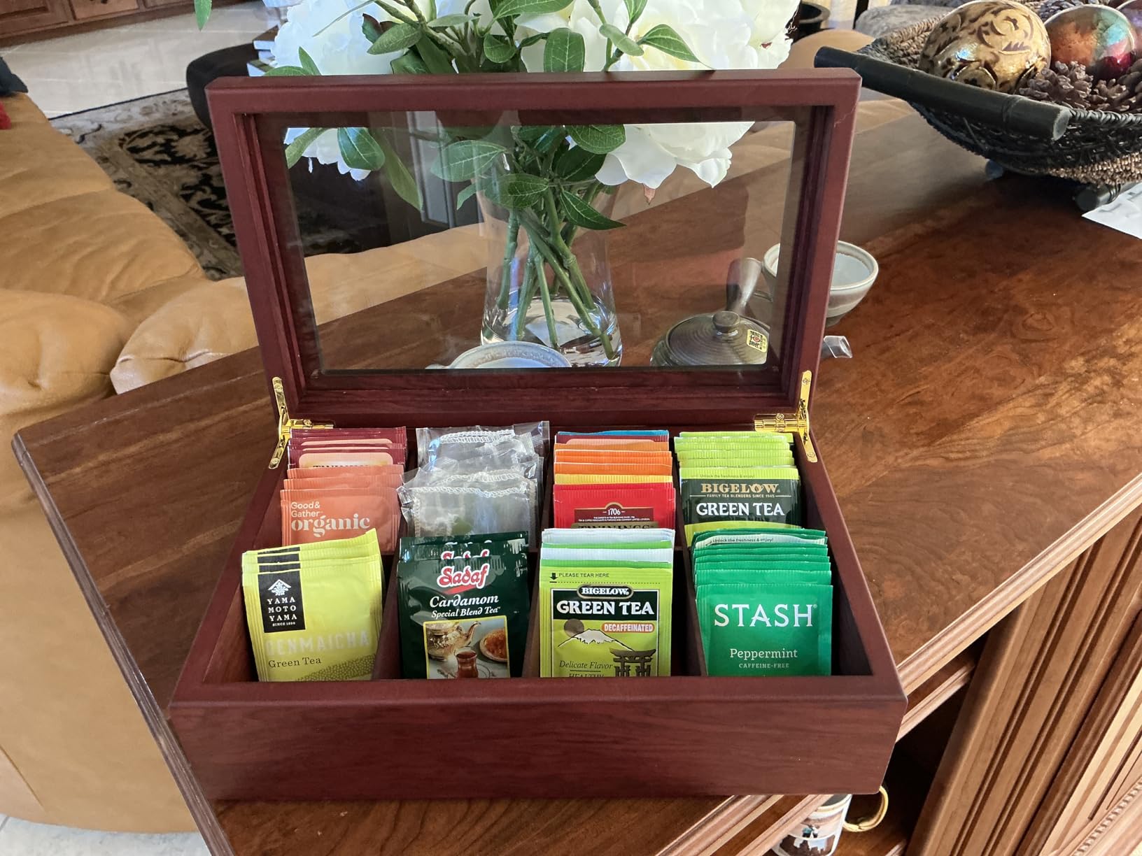 Tea Box - Luxury Wooden Tea Bag Organizer from The Apace Premier Collection | 8 Compartment Tea Storage Chest Container & Tea Caddy, Elegantly Handmade with Scratch Resistant Window, Gift Ready customer photo 1