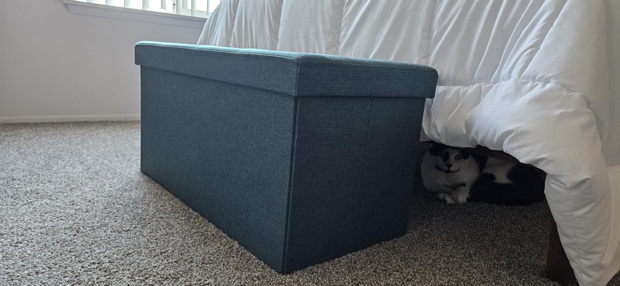 SONGMICS MAZIE Collection - 30 Inches Folding Storage Ottoman Bench, Ottoman Foot Rest, End of Bed Bench, Storage Chest, Load 660 lb, for Living Room, Bedroom, Entryway, Dark Gray ULSF47K customer photo 2