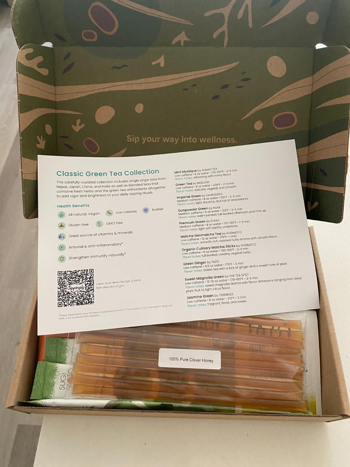 Sippingly Green Tea Sampler - 40 Assorted Green Tea Bags - 10 Flavors from Japan, Nepal, China & India - Naturally Energizing, Medium Caffeine - Ideal Gift for Tea Enthusiasts - Kosher, Gluten-Free customer photo 2