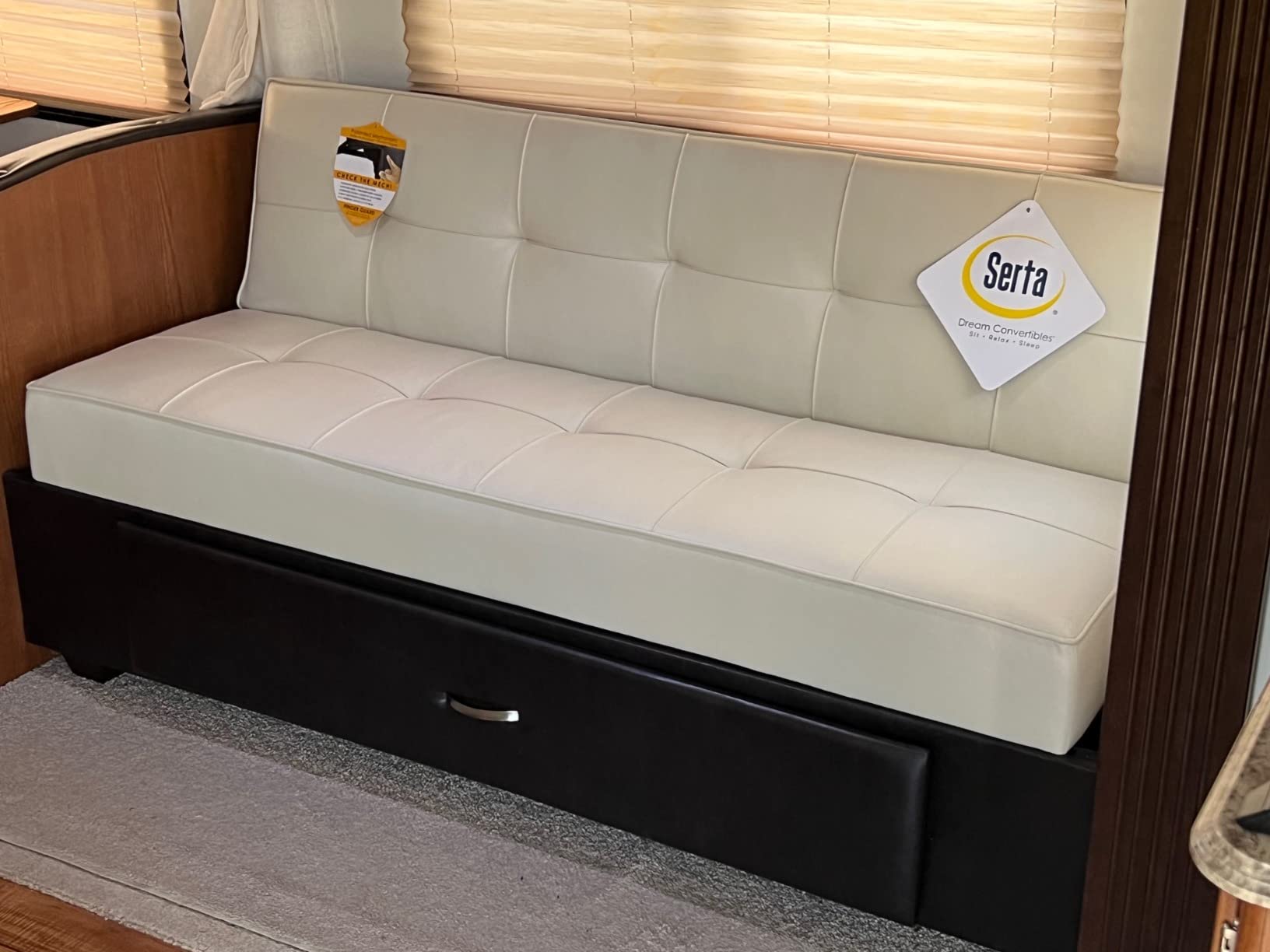 Serta Rane Futon Sofa Bed 66.1 in, 3-in-1 Convertible Couch Sleeper for Small Spaces, Tufted Back, Twin Size Guest Bed, Black Woven Fabric customer photo 1