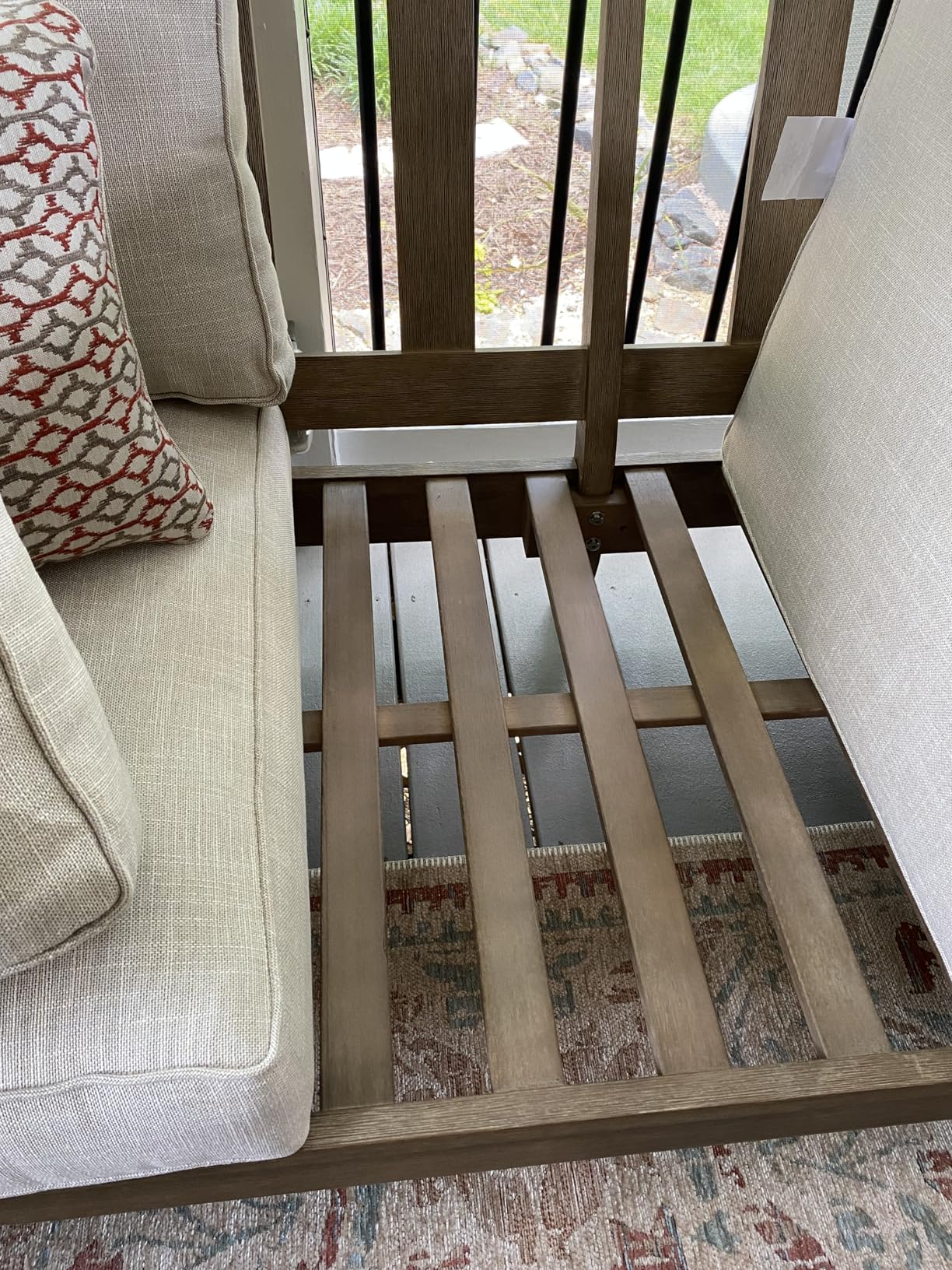 Signature Design by Ashley Clare View 1-Piece Eucalyptus Outdoor Sofa | Weather-shielded 5-step eucalyptus finish, Stain-resistant Nuvella fabric, Deep-seated 3-person frame with 4 accent pillows customer photo 1