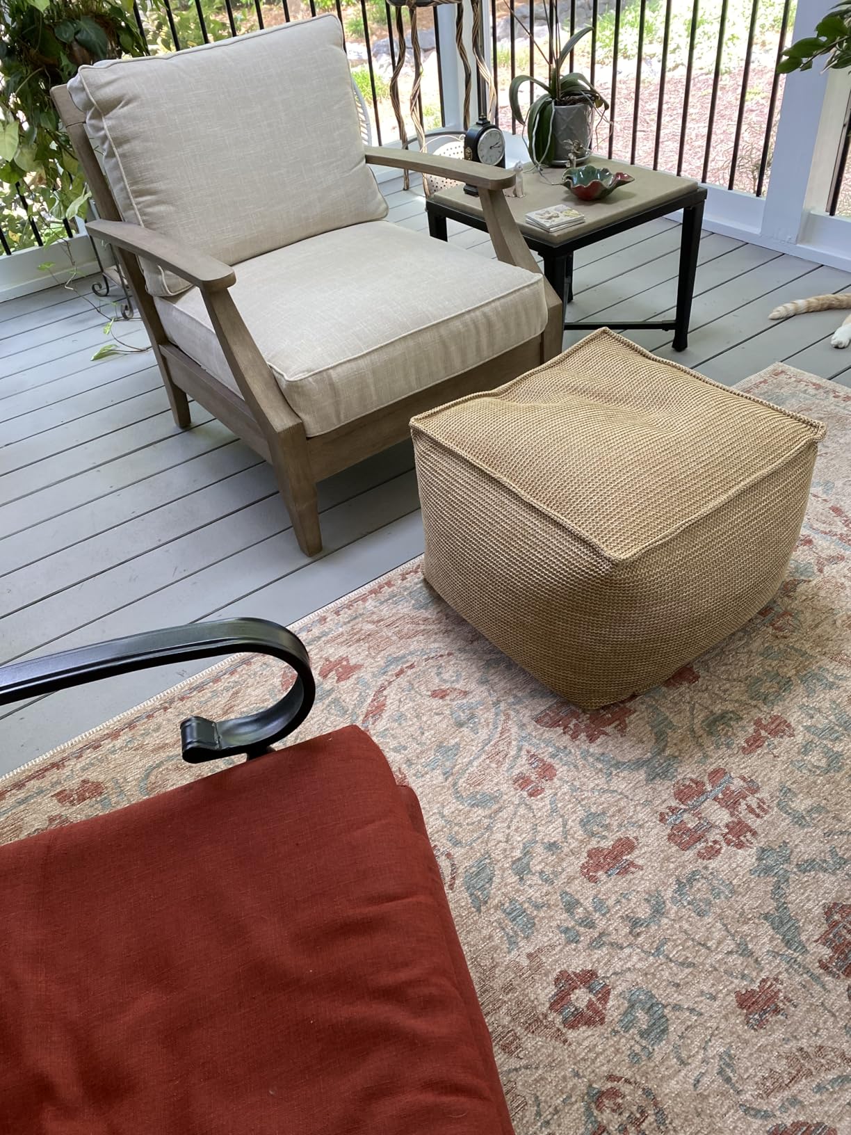 Signature Design by Ashley Clare View 1-Piece Eucalyptus Outdoor Sofa | Weather-shielded 5-step eucalyptus finish, Stain-resistant Nuvella fabric, Deep-seated 3-person frame with 4 accent pillows customer photo 2
