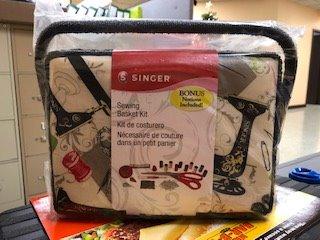 SINGER Large Sewing Basket Kit, Vintage Spools, Notions Pack, 127 Count | 127-piece sewing basket kit in vintage-spool print; tray insert, collapsible handle and full notions pack, great starter gift customer photo 2