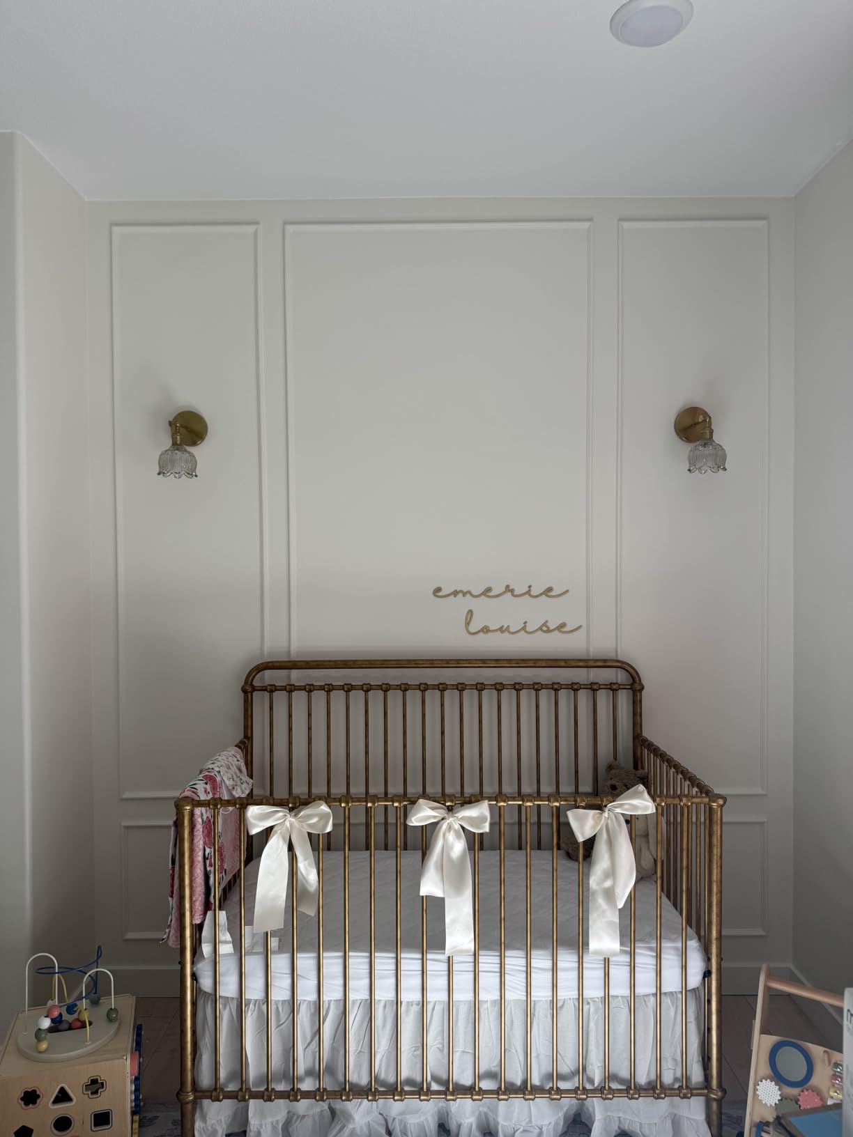 Namesake Winston 4-in-1 Convertible Crib w/Wheels Vintage Gold Bedside | GREENGUARD Gold Certified - Portable, Metal Baby Crib w/ Removable Wheels customer photo 2