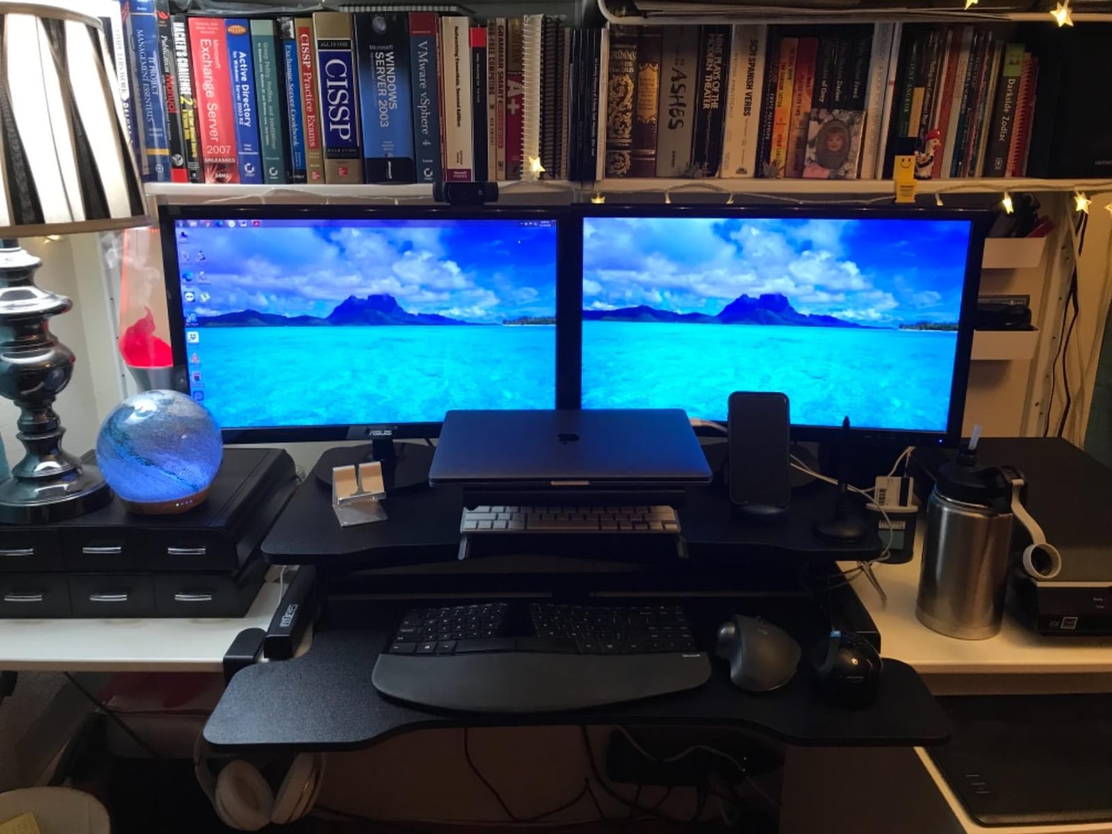 FITUEYES Height Adjustable Standing Desk 32 inch Wide Sit to Stand Converter Stand Up Desk Tabletop Workstation for Dual Monitor Riser FSD308001WB customer photo 2