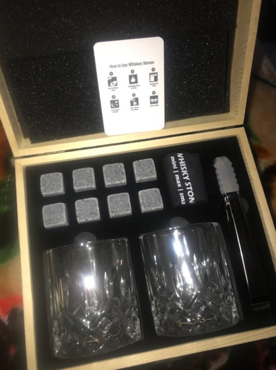 Whiskey Stones Gift for Men, Whiskey Glasses Set of 2 with Premium Wood Box | 8 Granite Chilling Whiskey Rocks, Scotch Bourbon Gifts for Men Him Dad Husband Boss customer photo 1