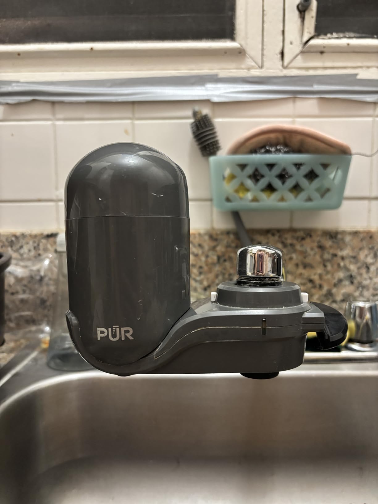 PUR Plus Vertical Faucet-Mount Water Filtration System, Lead-Reducing Filter, Easy Installation, 100-Gallon Capacity, Compatible with External Aerators, Grey customer photo 1