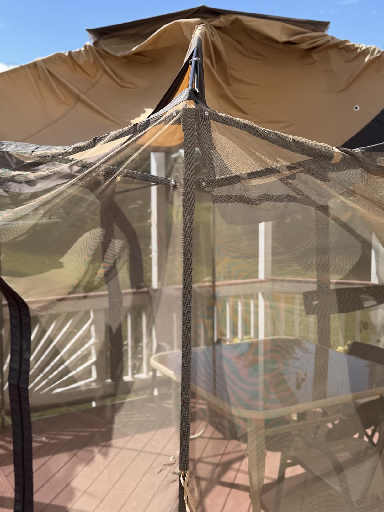 Outsunny 13' x 13' Pop Up Gazebo Hexagonal Canopy Shelter Coffee and Beige | 6 Zippered Mesh Netting, Event Tent, Strong Steel Frame, Patio Backyard Garden Wedding Party customer photo 2