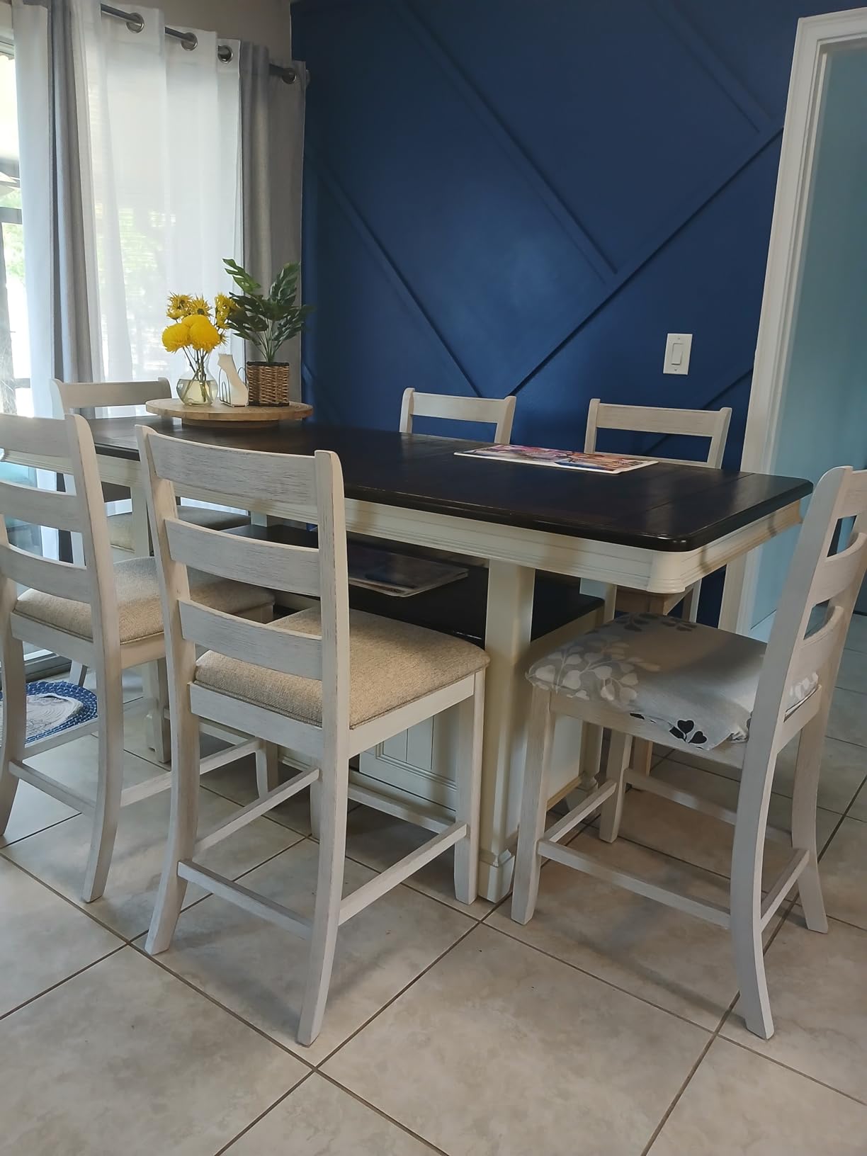 Signature Design by Ashley Counter Height Barstools, Set of 2, Farmhouse | 25-inch upholstered seat, Distressed solid and engineered wood frame, Modern farmhouse style, Skempton Series customer photo 2