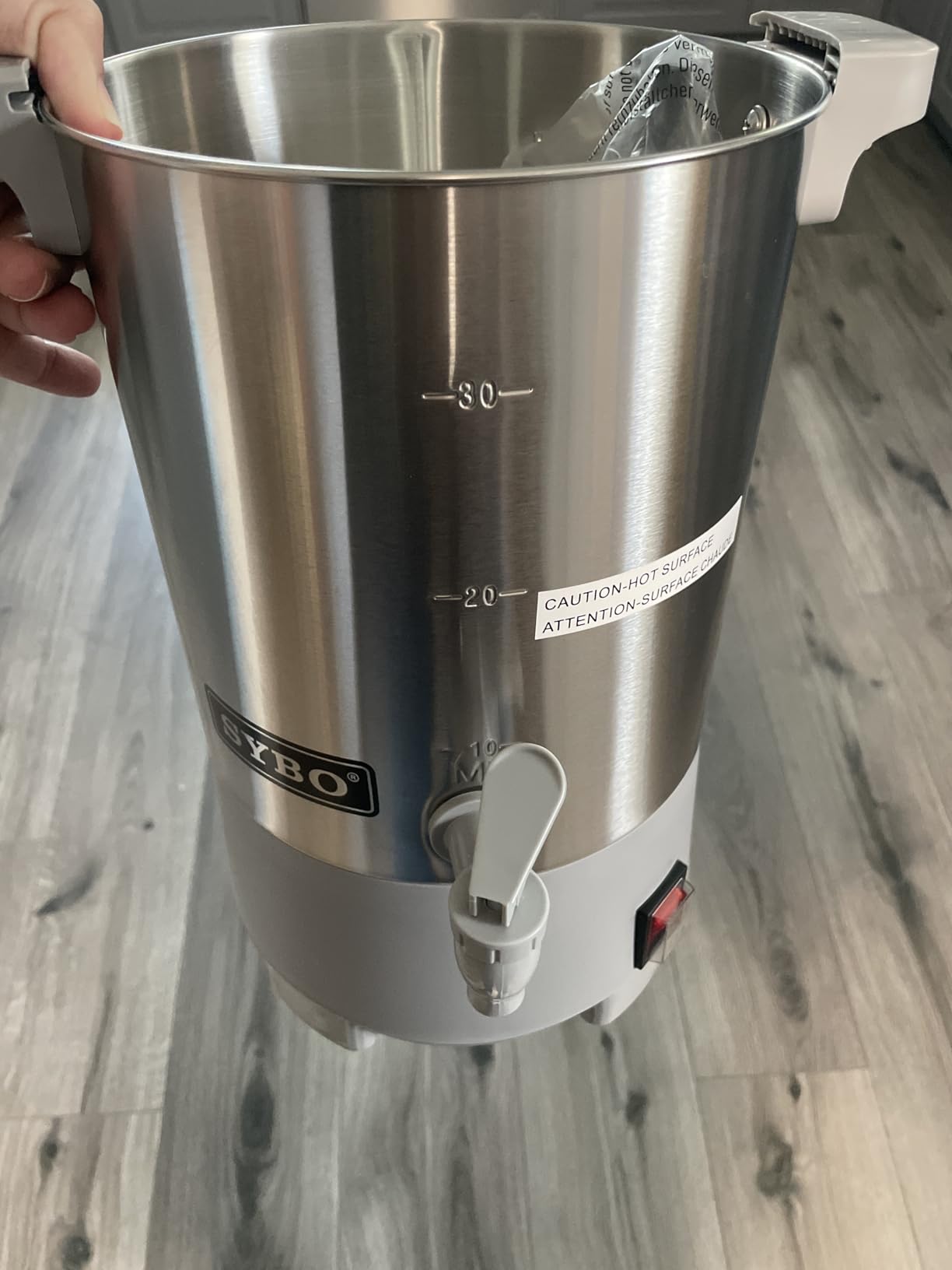SYBO SR-CP-100B Commercial Grade Stainless Steel Percolate Coffee Maker Hot Water Urn for Catering, 100-Cup 16 L, Metallic customer photo 2