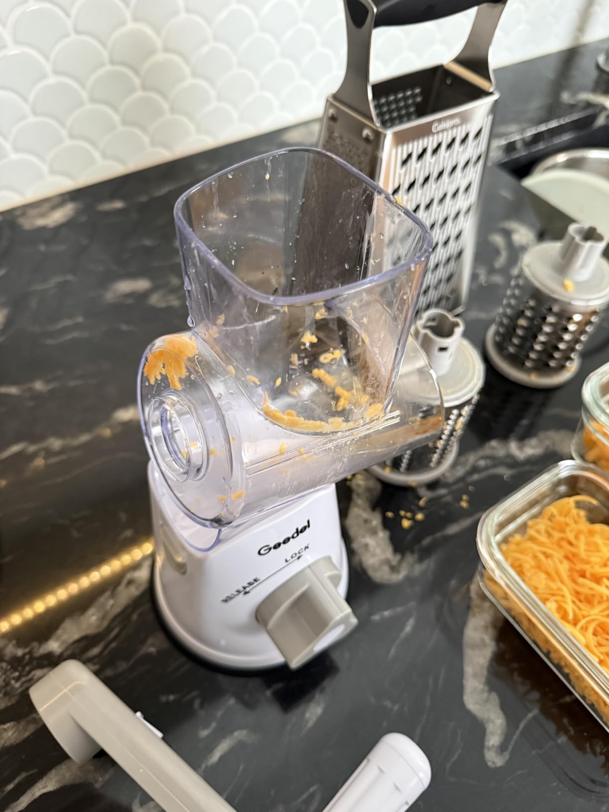 Geedel Rotary Cheese Grater Hand Crank, Cheese Shredder Vegetable Slicer customer photo 2