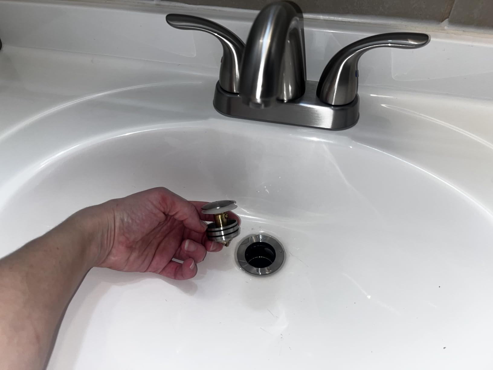 Centerset 4 Inch Brushed Nickel 2 or 3 Holes Stainless Steel Bathroom Sink Faucet, 2 Handle Bathroom Faucet with Copper Pop Up Drain and Water Supply Lines, BF008-5-BN customer photo 1