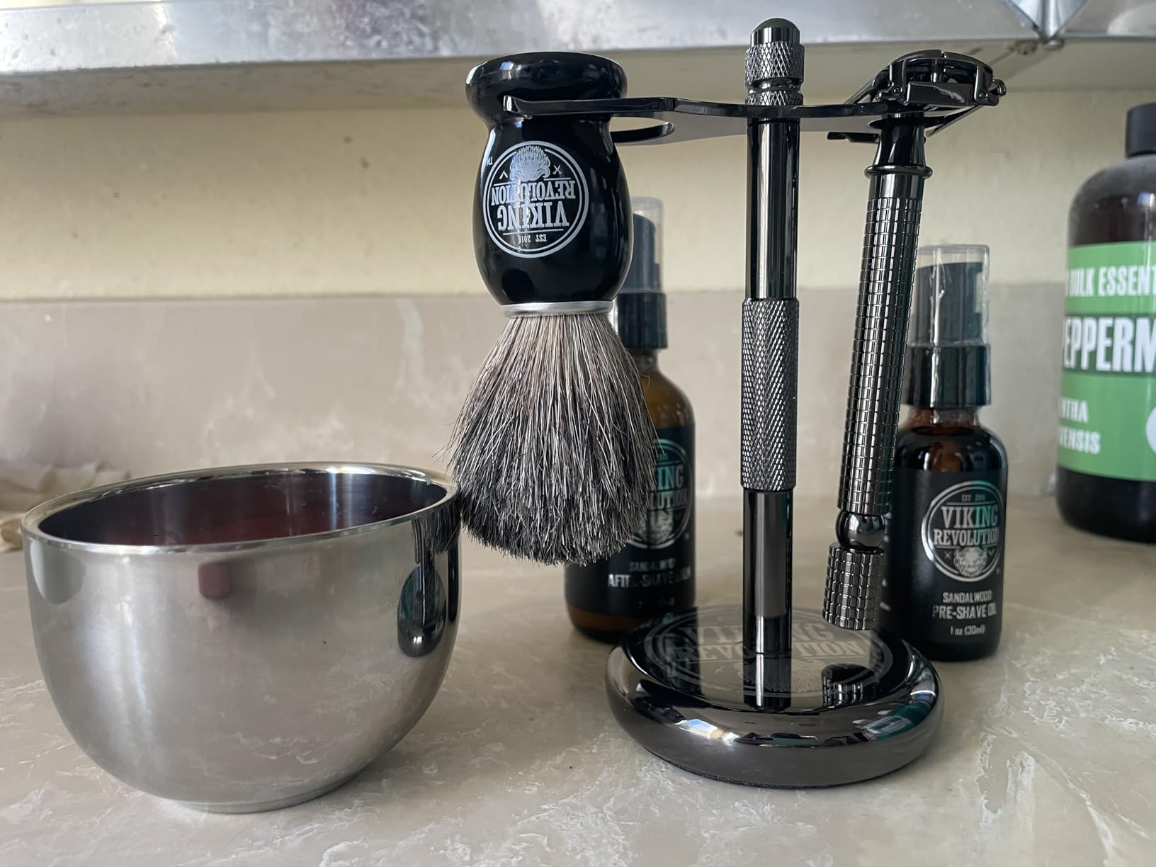 Viking Revolution Luxury Safety Razor Shaving Kit - 6 Piece Set | Includes Safety Razor, Stand, Bowl & Badger Brush - Plus After-Shave Balm & Pre-Shave Oil - Complete Wet Shave Kit customer photo 1