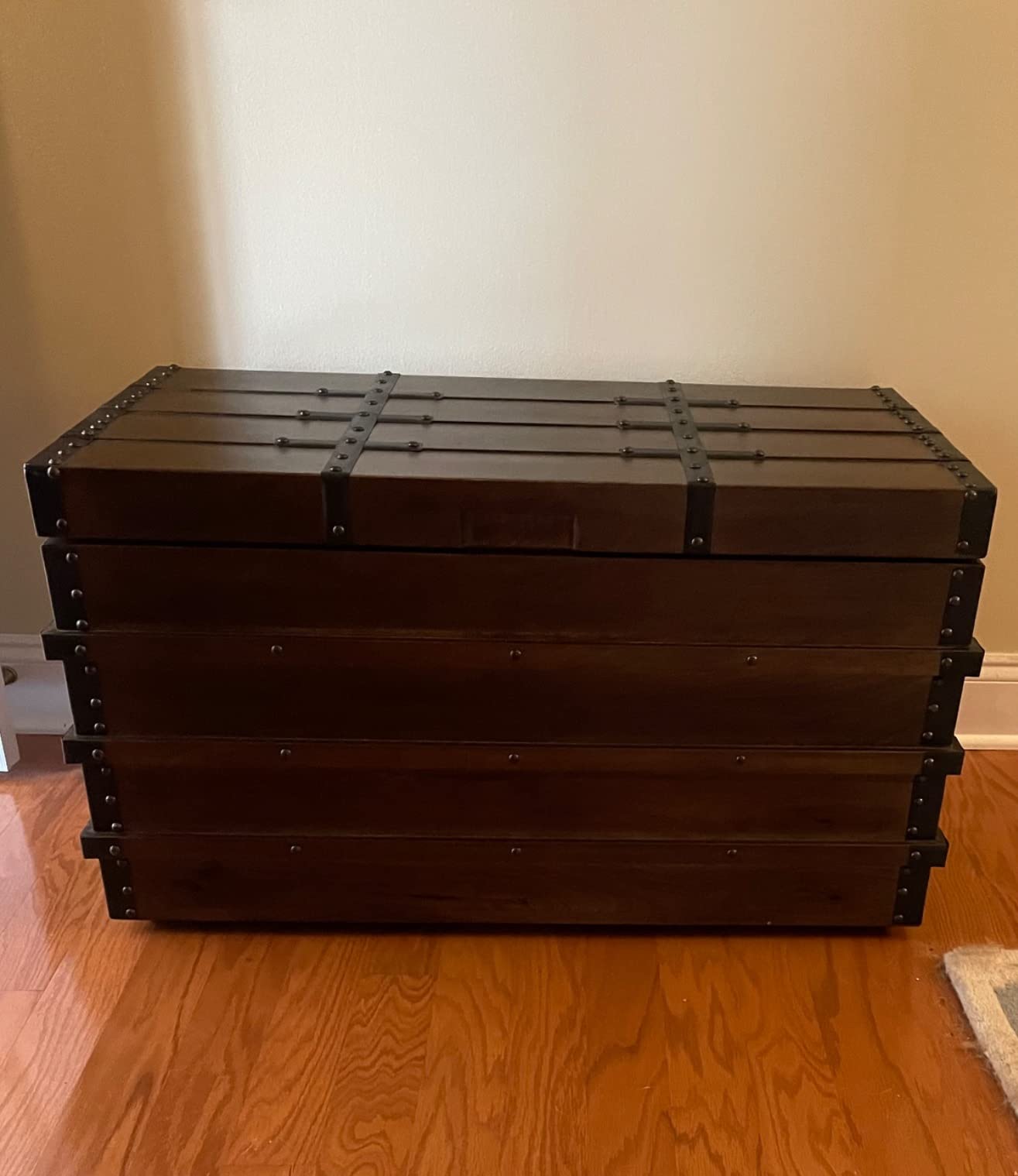 Signature Design by Ashley Storage Trunk Coffee Table, Brown, Kettleby | Coffee table with storage, Crafted from metal and wood products, Black metal hardware, Wooden storage box trunk customer photo 1