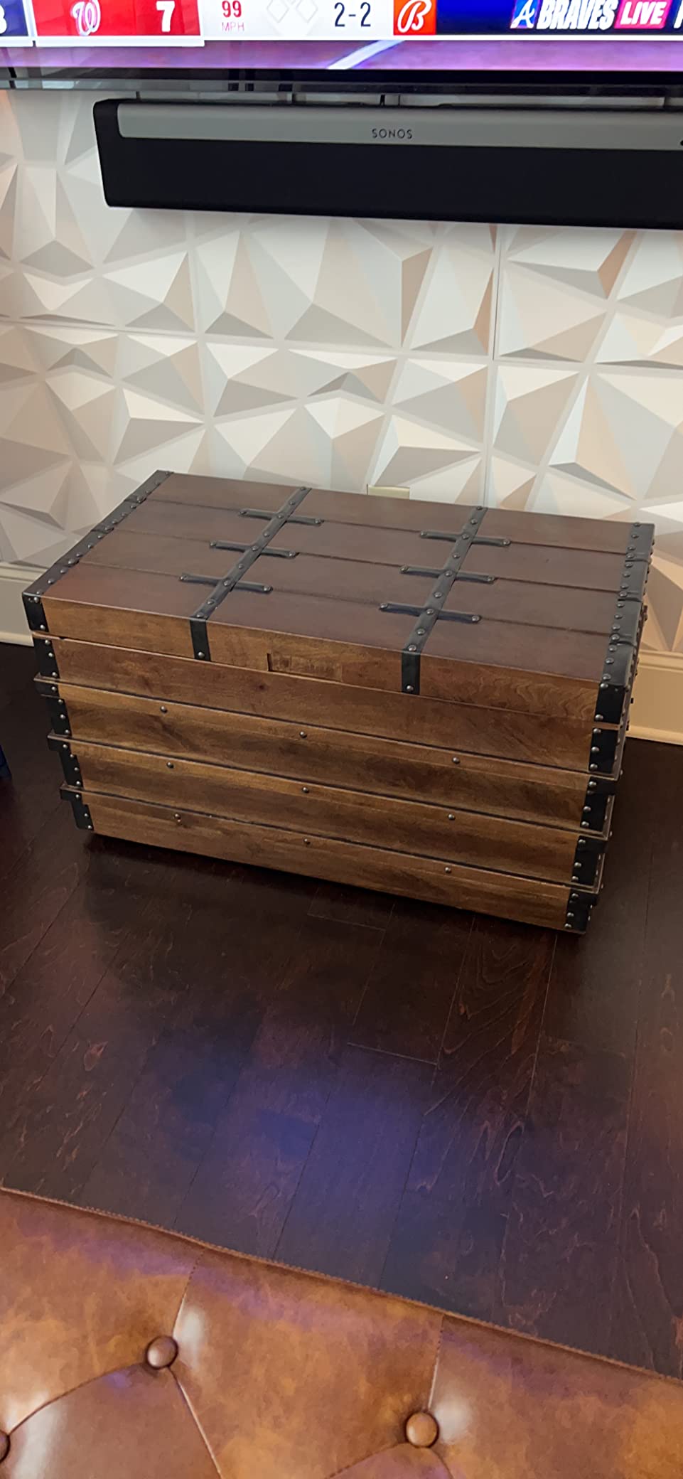 Signature Design by Ashley Storage Trunk Coffee Table, Brown, Kettleby | Coffee table with storage, Crafted from metal and wood products, Black metal hardware, Wooden storage box trunk customer photo 2