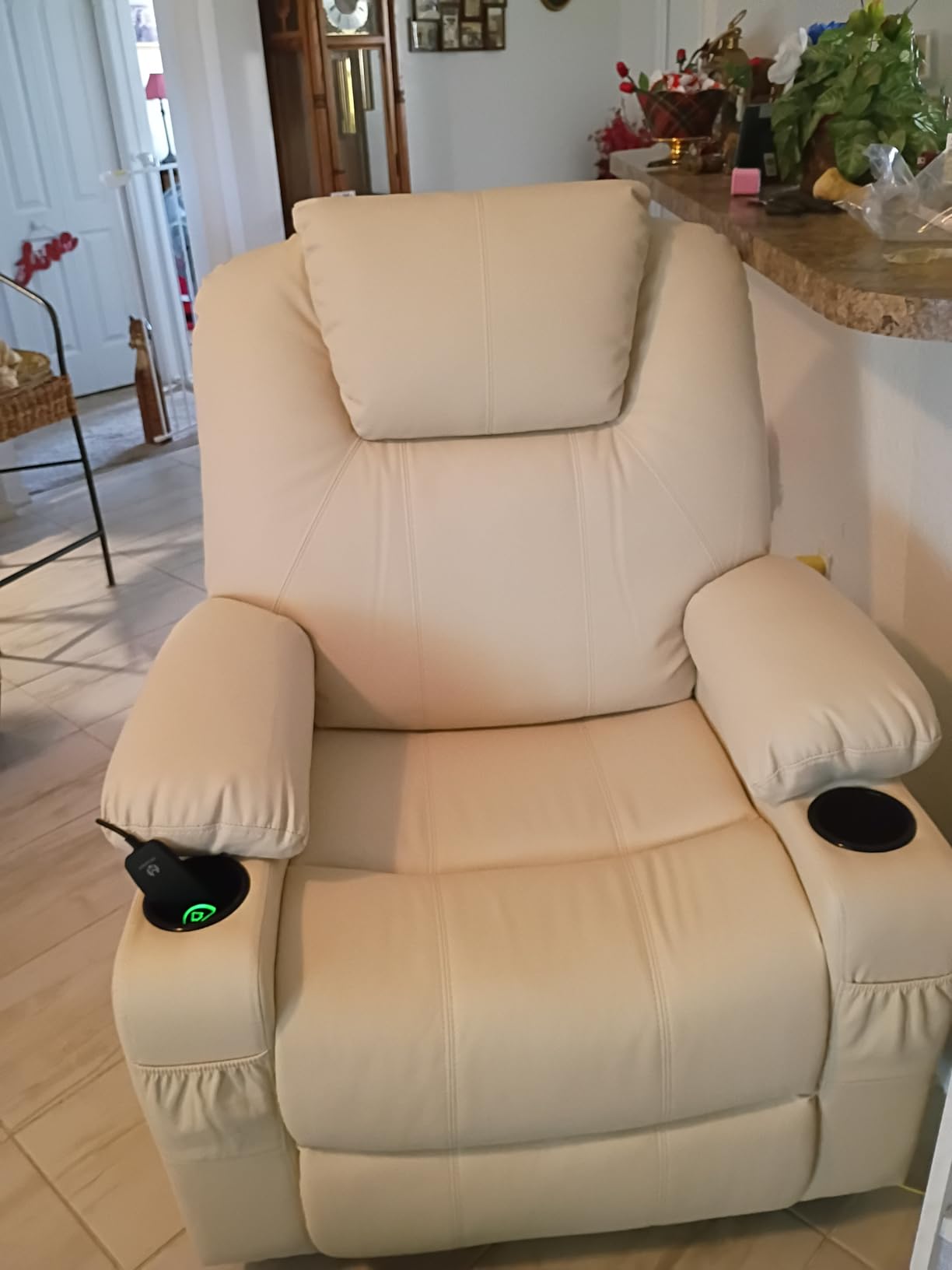 MCombo Power Lift Recliner Chair for Elderly, Heat and Massage 7040 (Medium) | FSC Certified, Multiple Sizes, USB & Type C Charging Port, Cup Holders, Side Pockets, Dark Brown Faux Leather customer photo 2