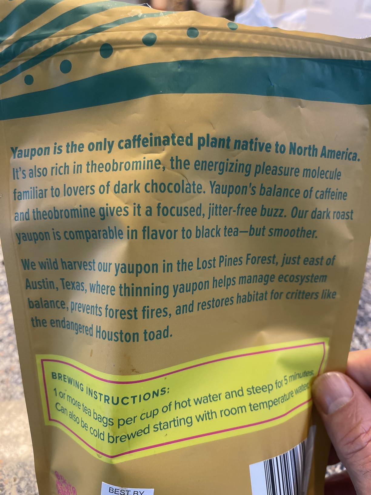 Lost Pines Yaupon Tea Dark Roast, 50 Tea Bags - Wild Harvested, North American Caffeinated customer photo 2
