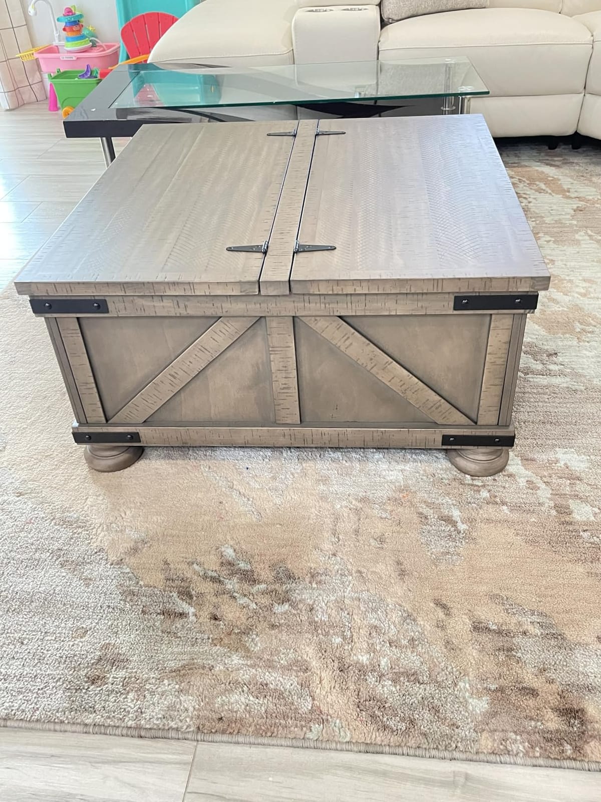 Signature Design by Ashley Lift Top Coffee Table with Storage, Farmhouse customer photo 2