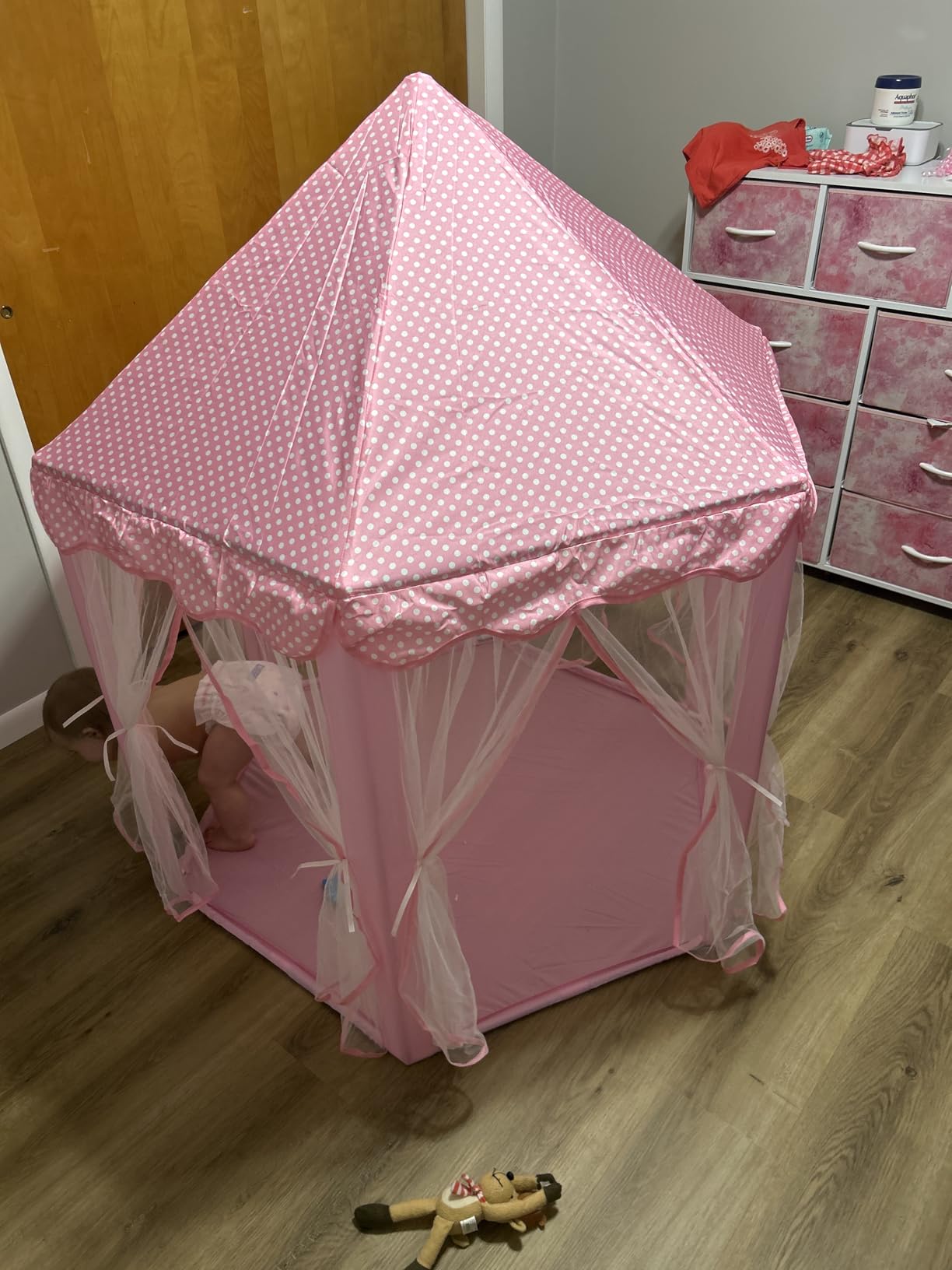 Sumbababy Princess Castle Tent for Girls Fairy Play Tents for Kids Hexagon Playhouse with Fairy Star Lights Toys for Children or Toddlers Indoor or Outdoor Games (Pink) customer photo 1